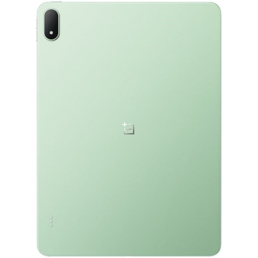 Jasnozielony tablet z modułem kamery i logo pośrodku.