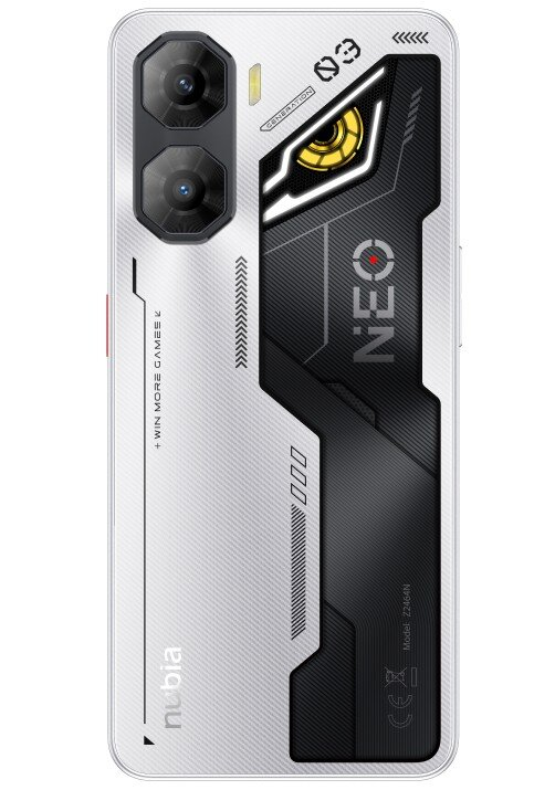Retro di uno smartphone bianco con doppia fotocamera e logo NEO.