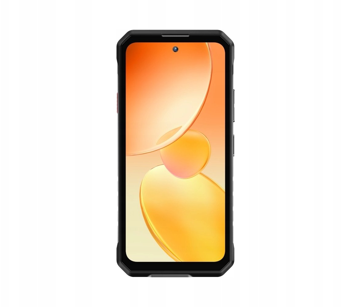 Uno smartphone nero con uno sfondo arancione visualizzato sullo schermo.