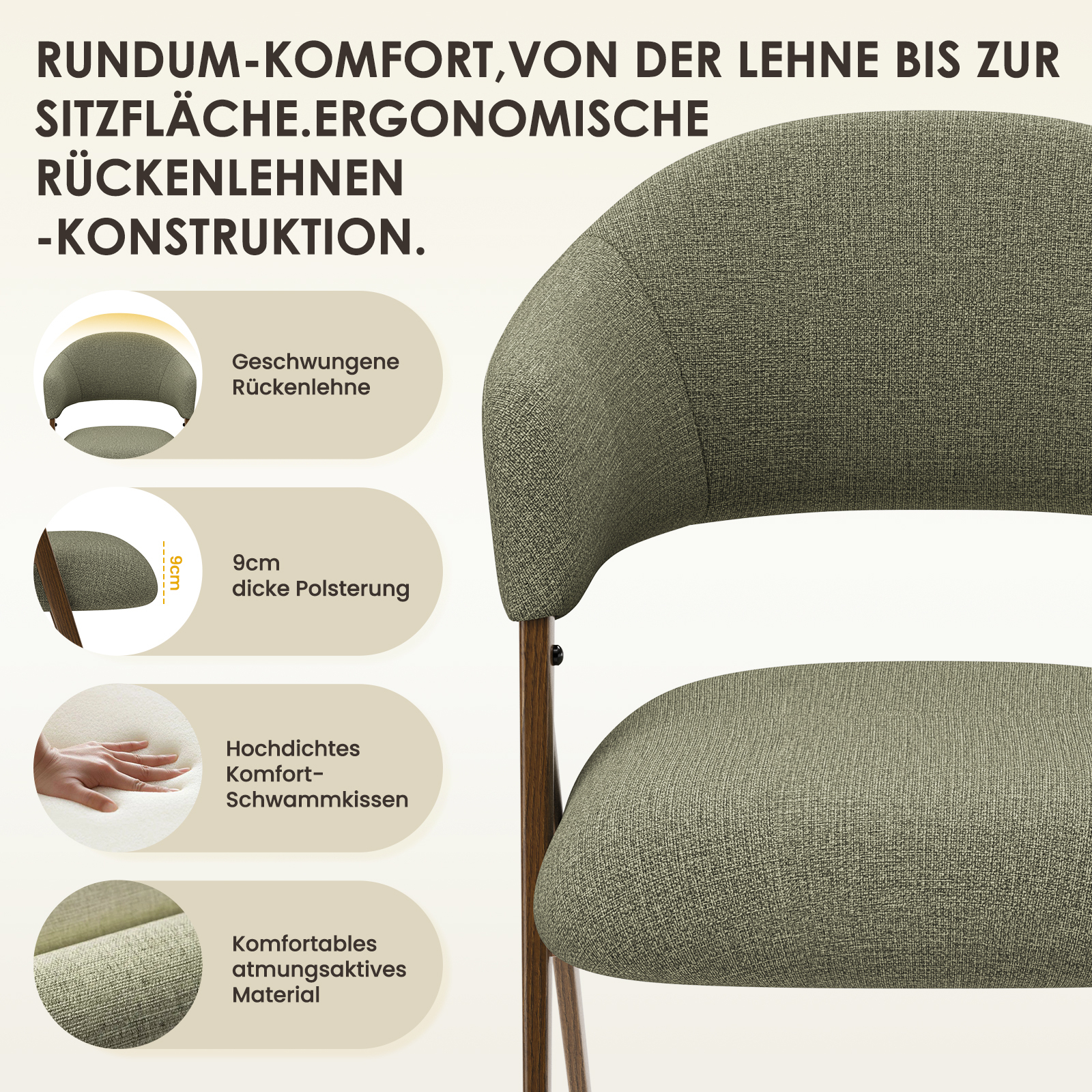 Una poltrona verde con gambe in legno, che enfatizza comfort e design ergonomico.