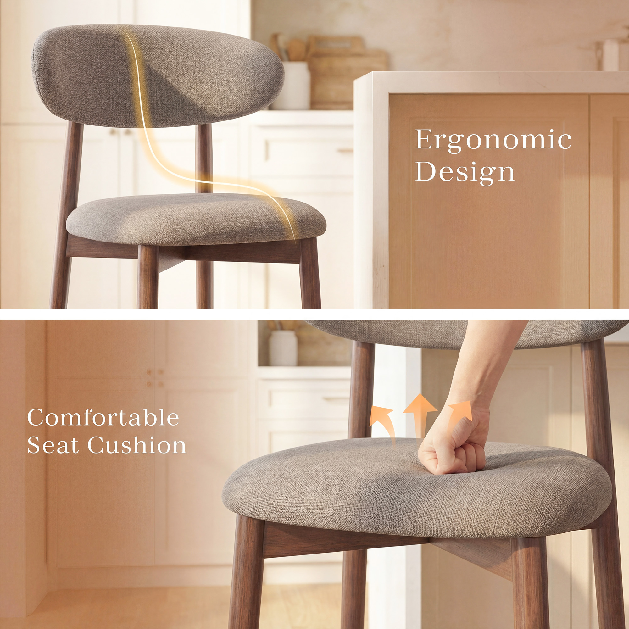 Sedia marrone con seduta e schienale imbottiti, design ergonomico.