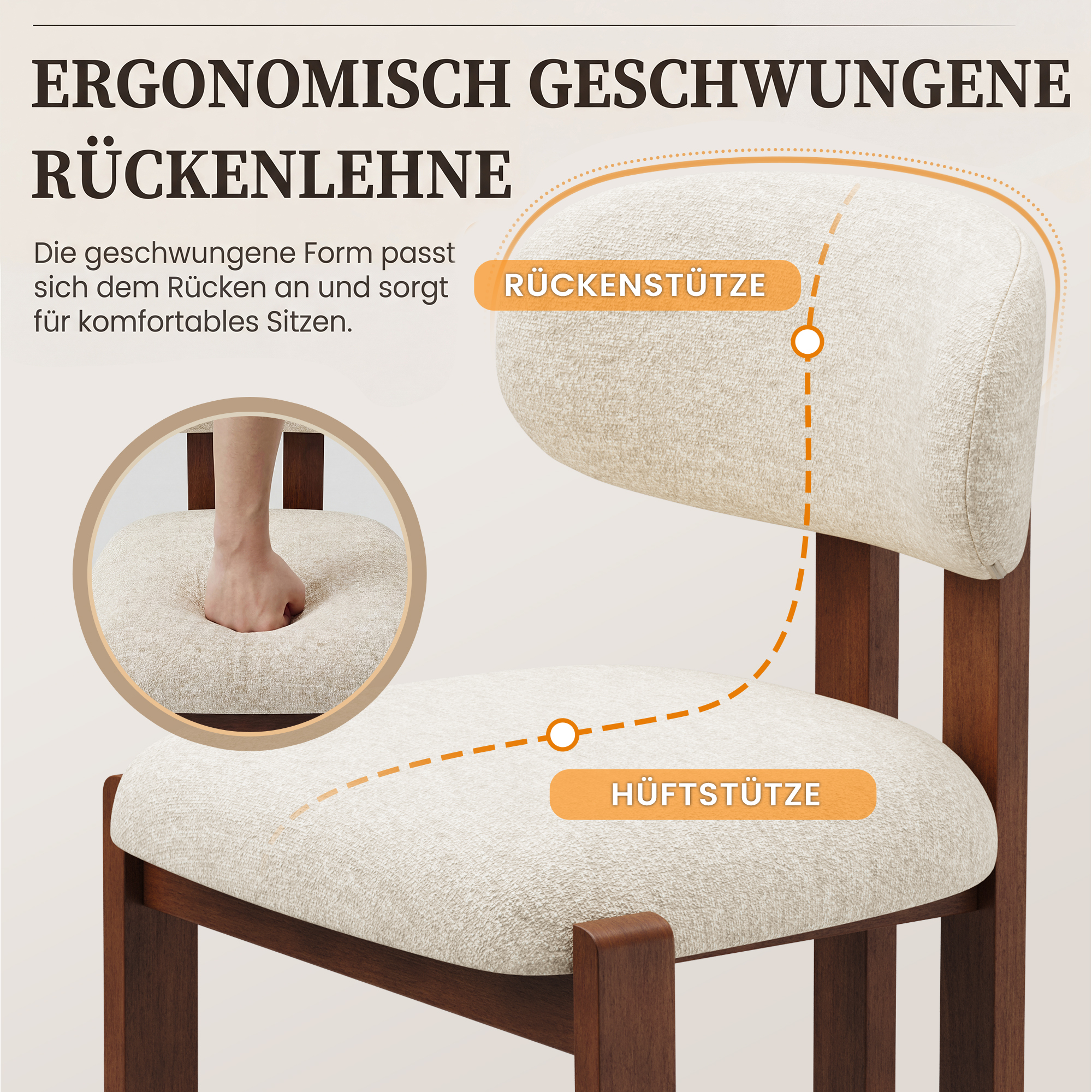 Schienale ergonomico sedia con rivestimento in tessuto, supporta schiena e fianchi.
