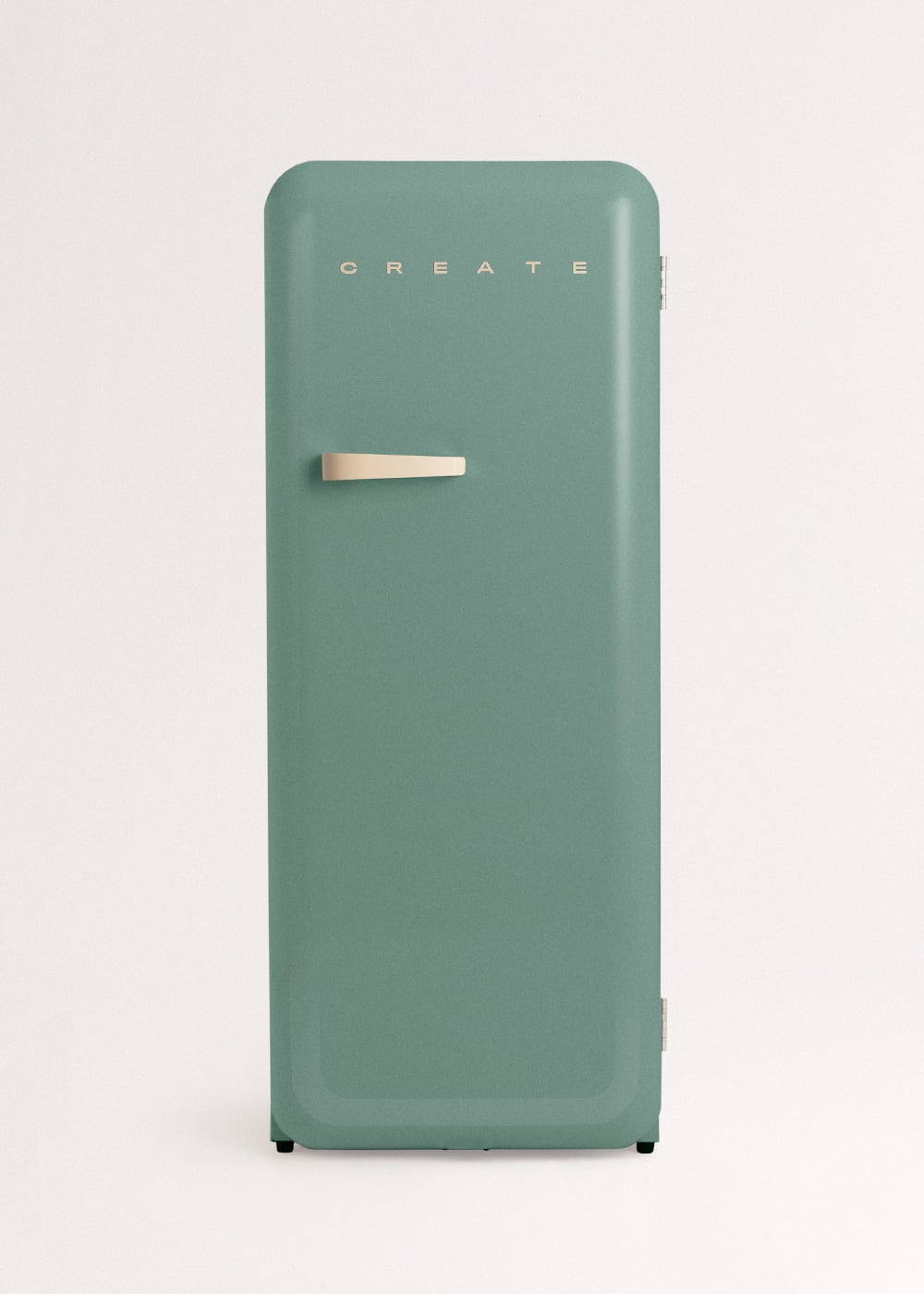 Un refrigerador verde con la palabra CREATE en mayúsculas.