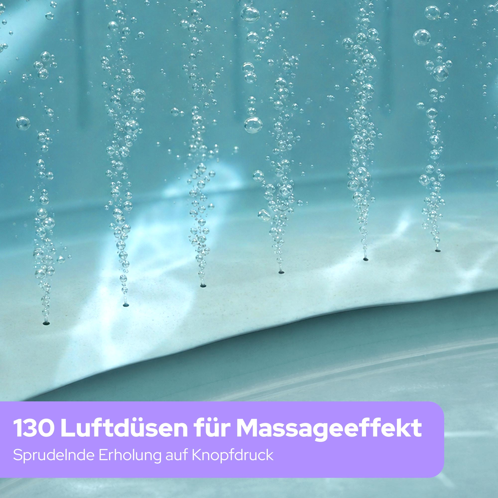 Luftblasen steigen aus Düsen in türkisfarbenem Wasser auf.