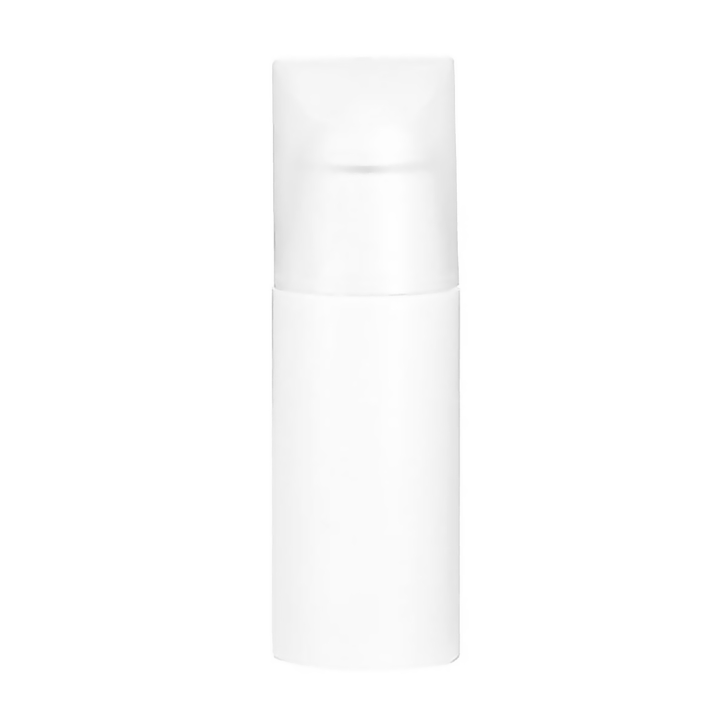 Una botella de spray blanca con tapa transparente sobre fondo blanco.