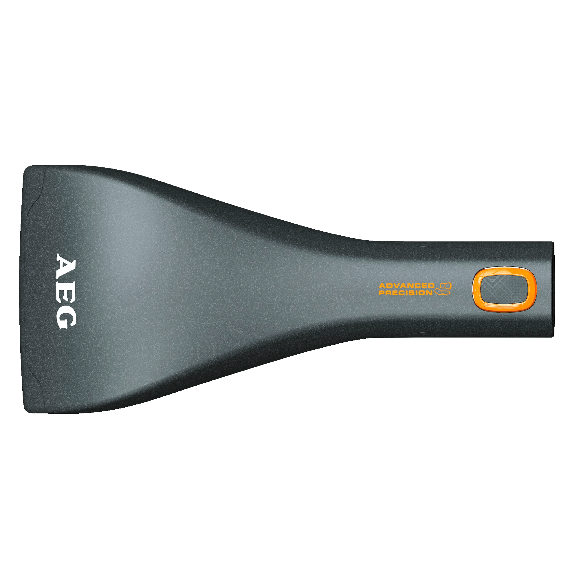 Espátula AEG gris con mango naranja y asa para colgar.