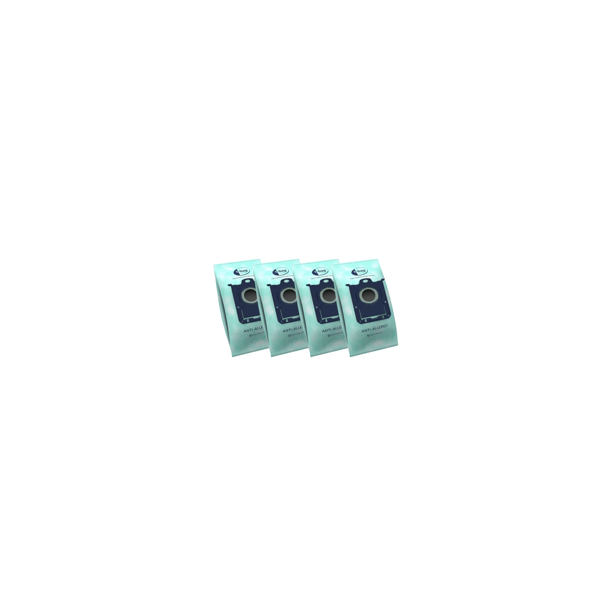 Cuatro bolsas para aspiradora azul claro con conector negro.