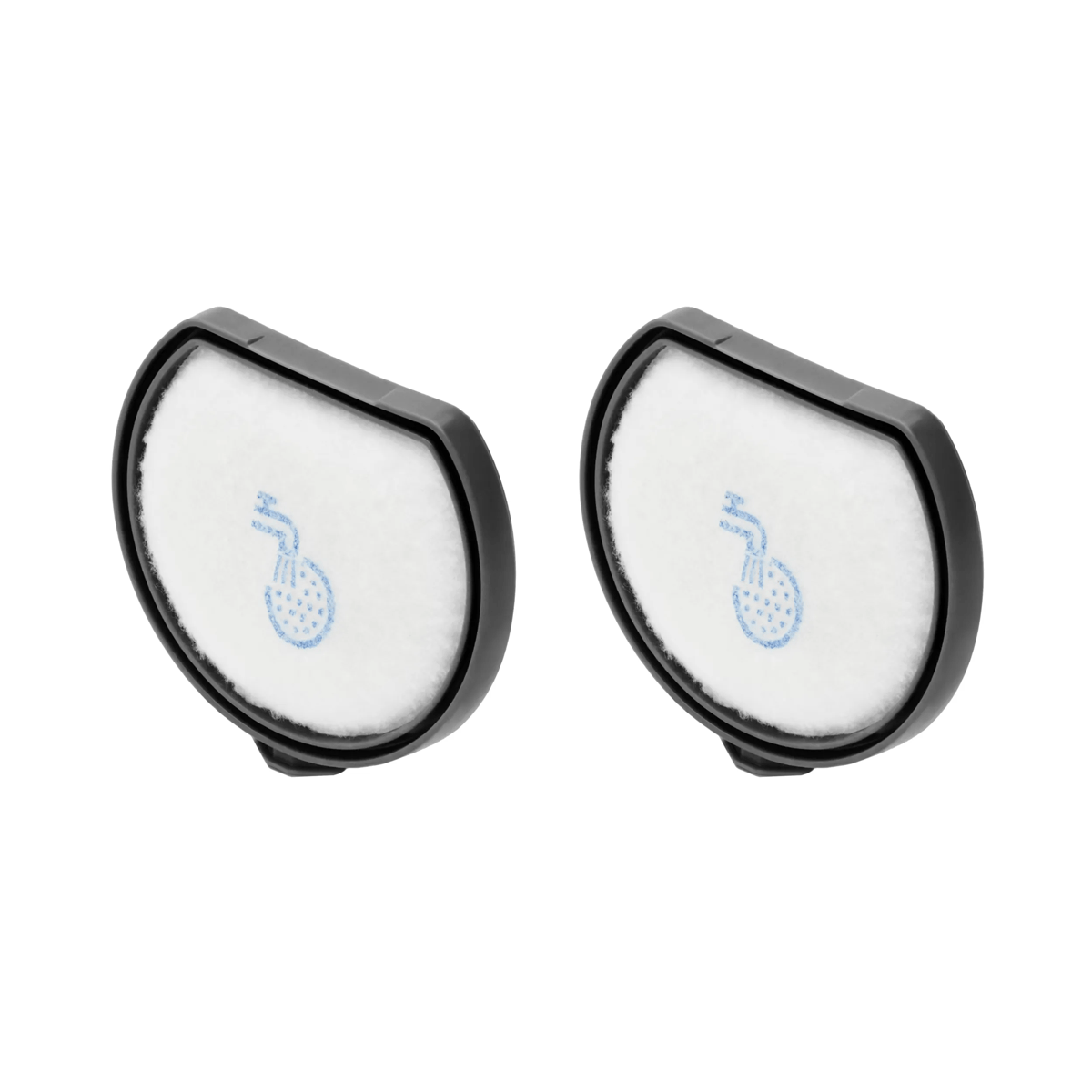 Dos filtros blancos con símbolo azul sobre fondo blanco.