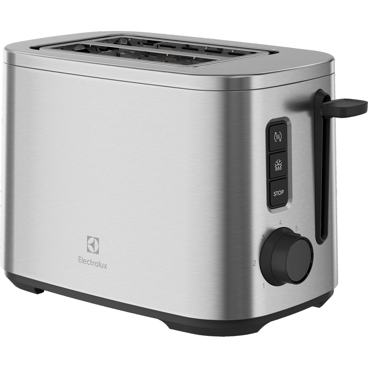 Un tostapane Electrolux argentato a due fessure con pulsanti di controllo.