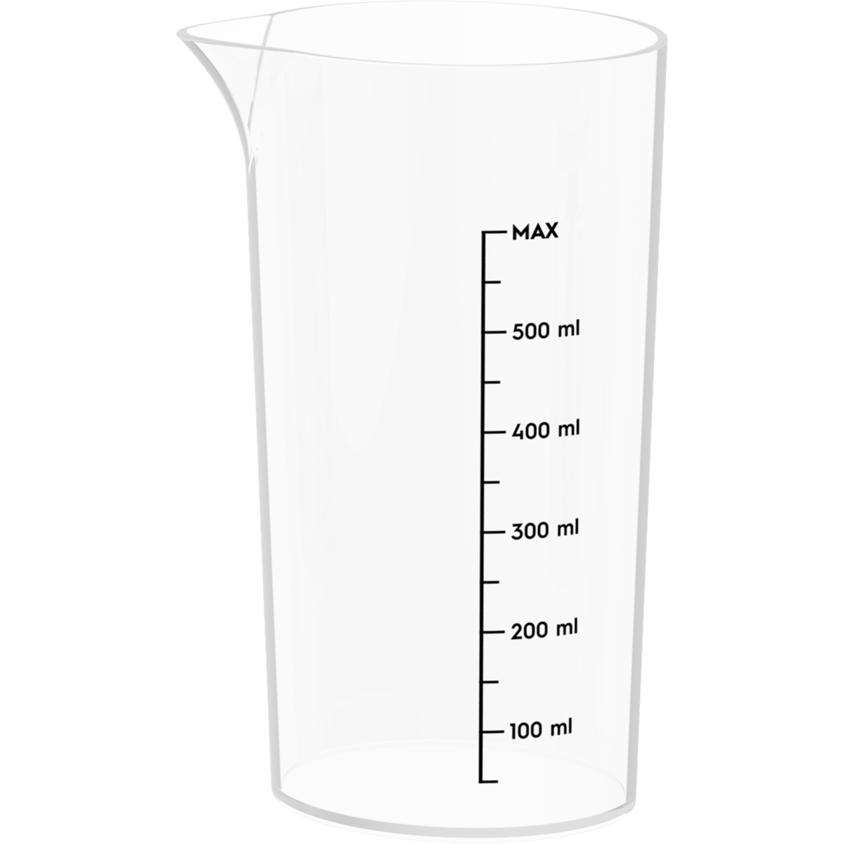 Un misurino trasparente con segni da 100 ml a 500 ml.