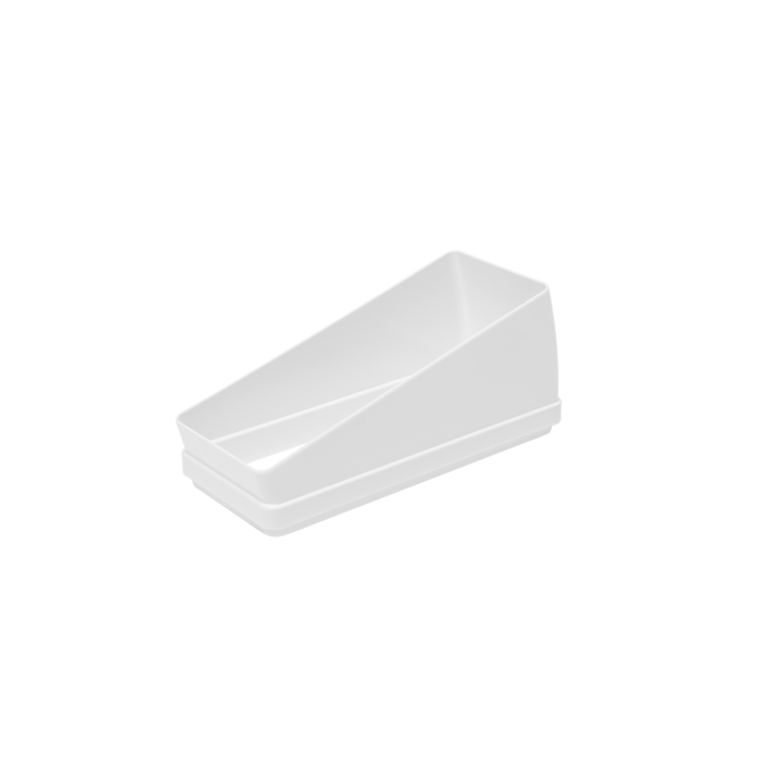 Un contenedor blanco e inclinado con una abertura rectangular.
