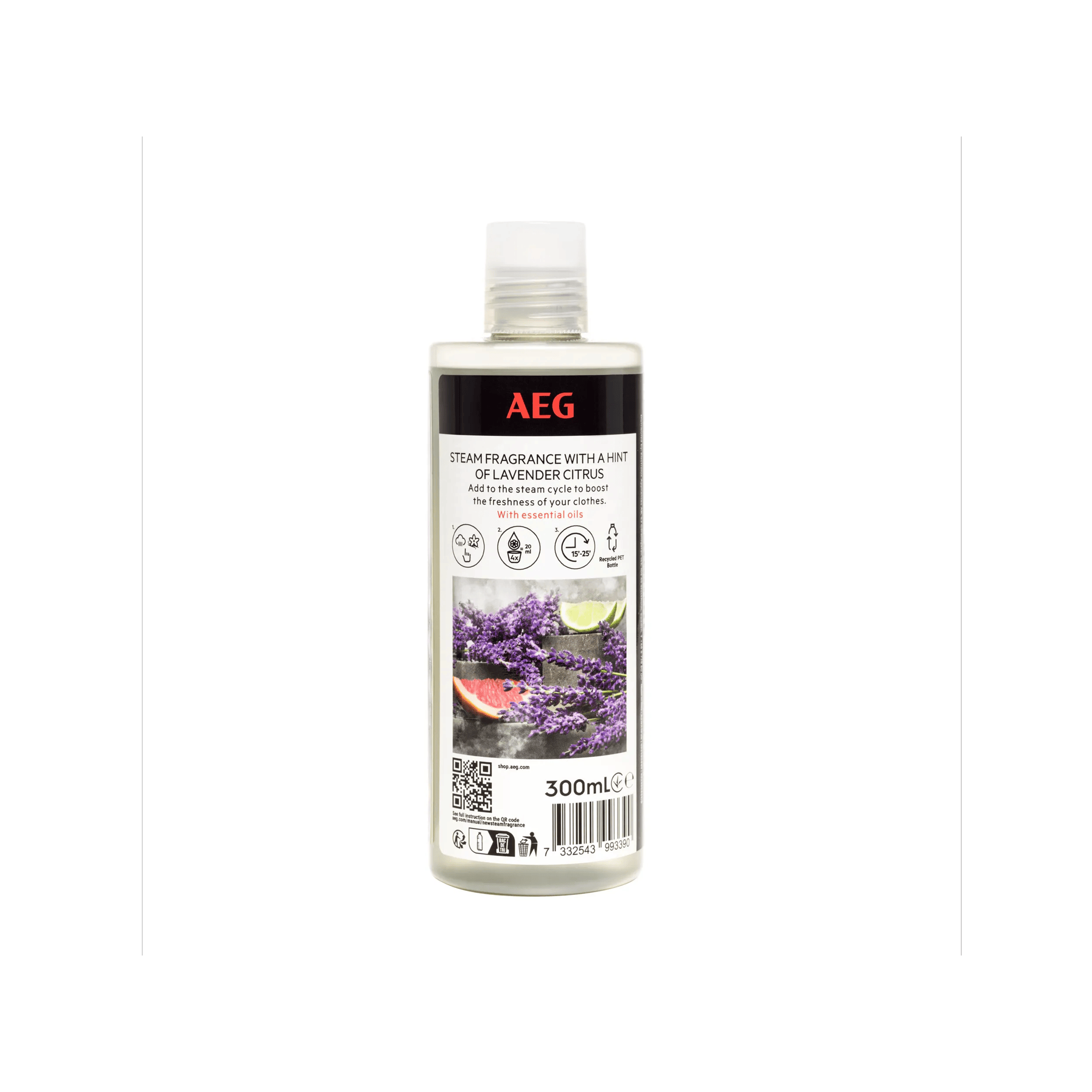 Botella de fragancia AEG para vapor con lavanda, cítricos, toronja y lima.