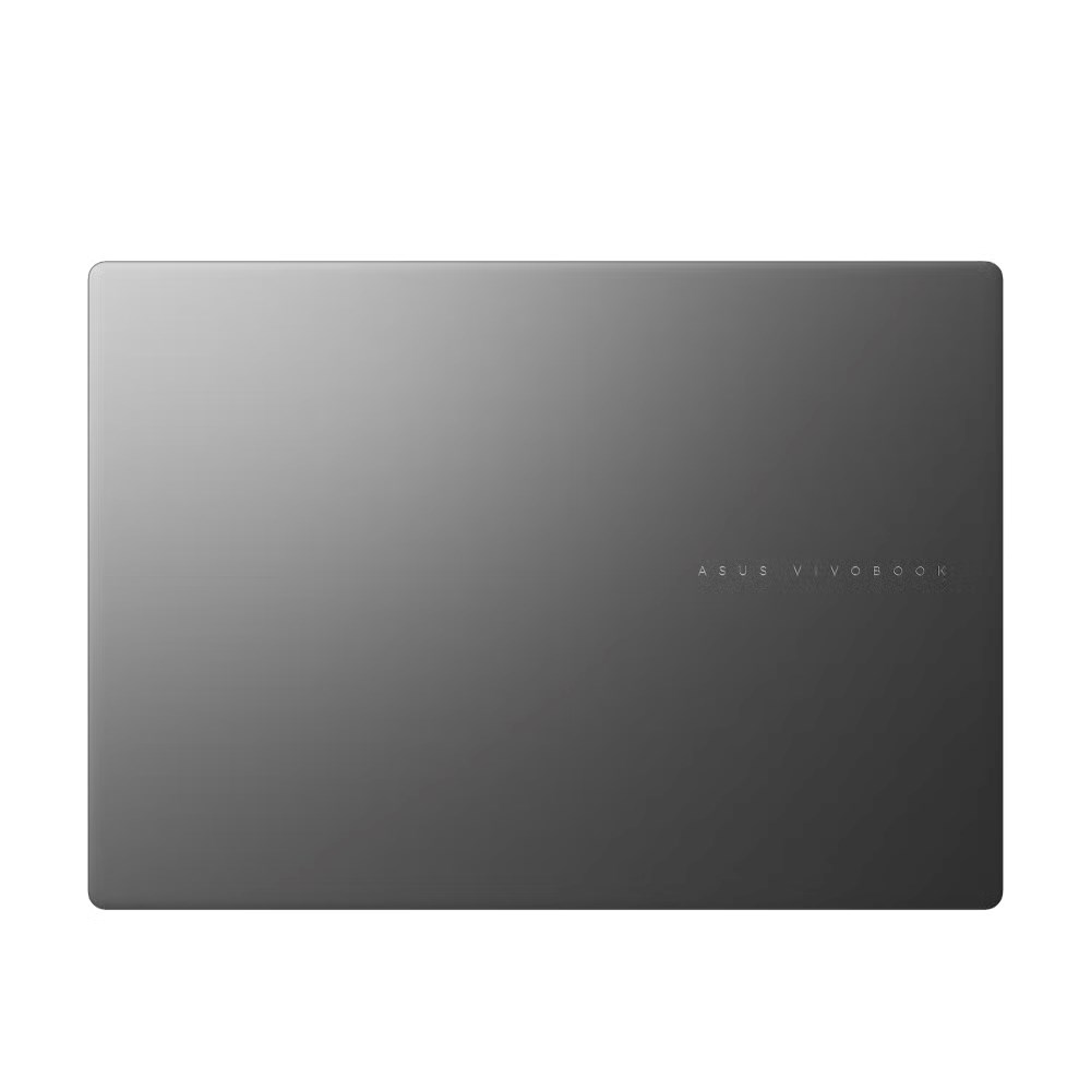 Zamknięty, szary laptop ASUS Vivobook z szczotkowanym metalowym wykończeniem.