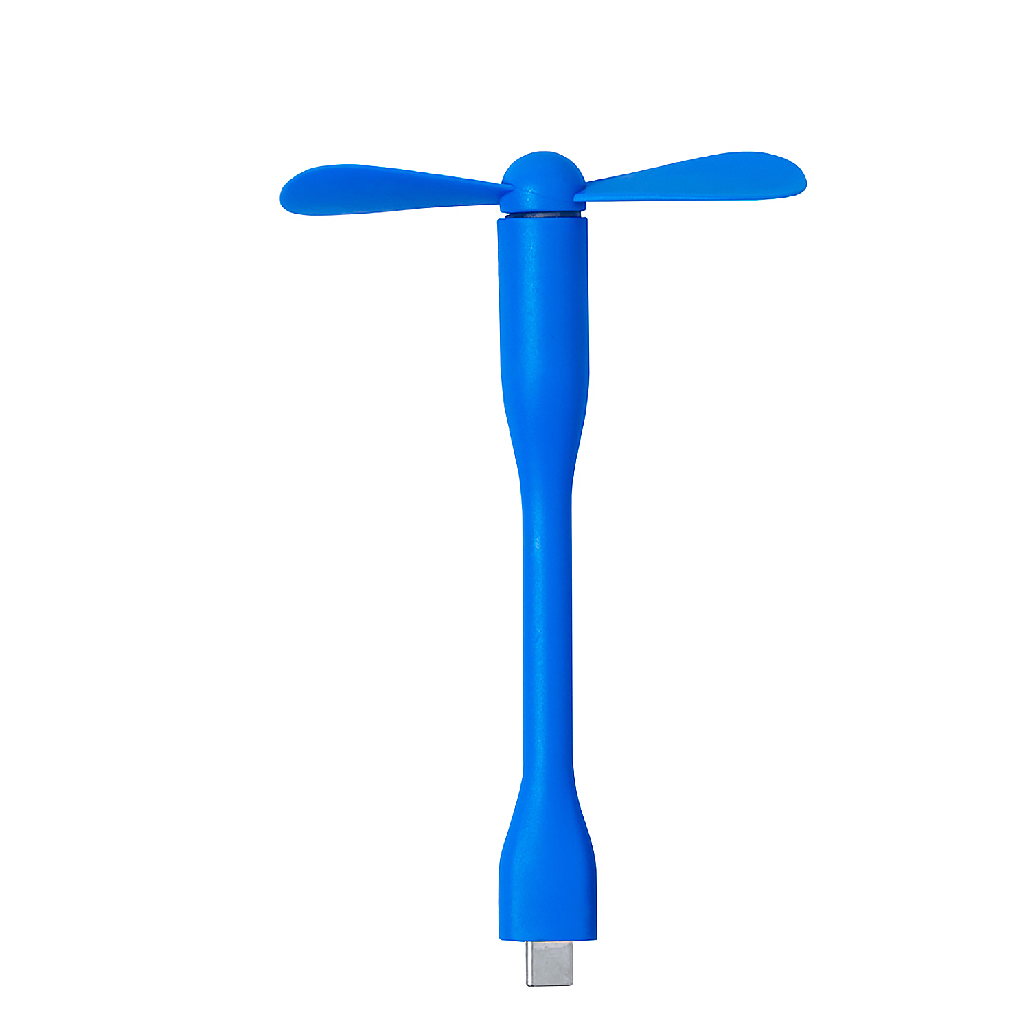 Un pequeño ventilador USB azul con dos aspas.