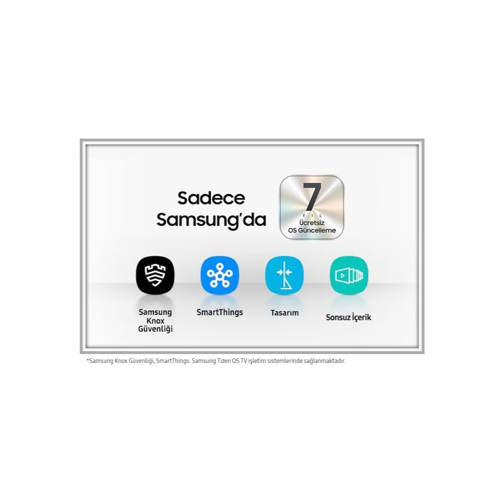 7 yıllık ücretsiz OS güncellemesi ve güvenlik, SmartThings, tasarım, içerik ikonları içeren logo.