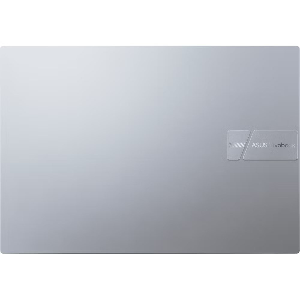 Srebrna pokrywa laptopa Asus Vivobook z logo.
