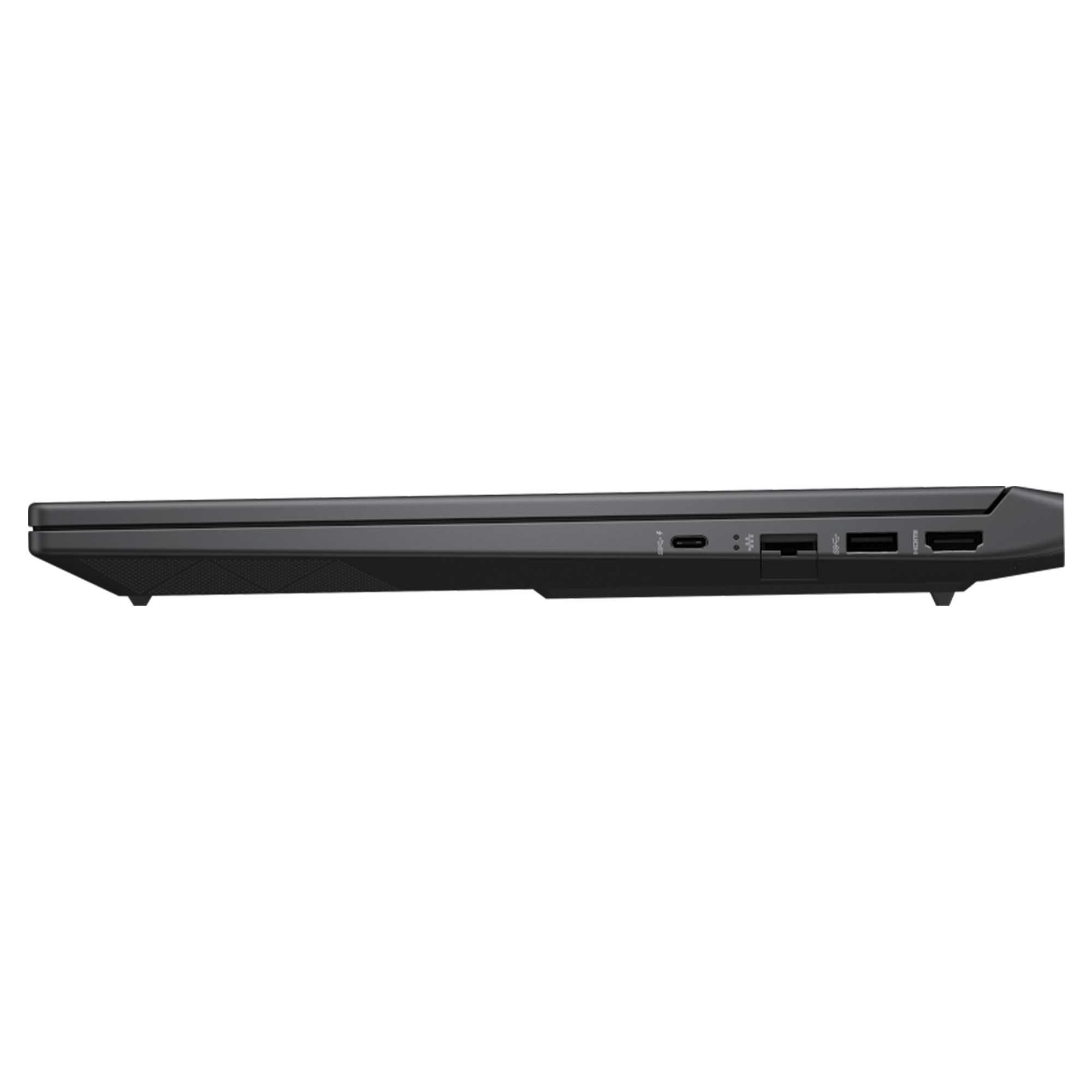 USB-C, USB-A ve HDMI bağlantı noktalarını gösteren koyu renkli dizüstü bilgisayarın sol tarafı.