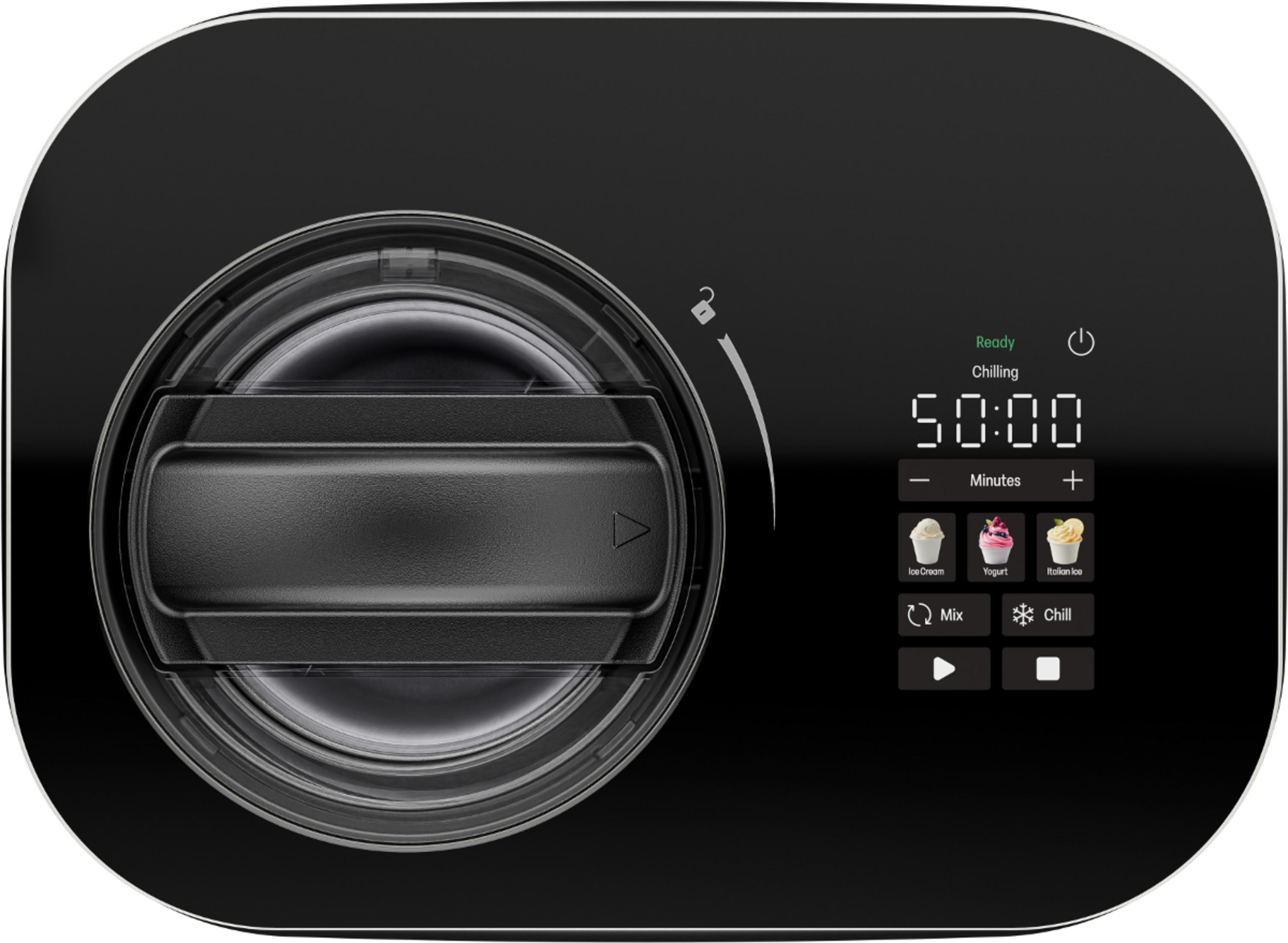 Macchina per gelato nera con display digitale che mostra 50:00.