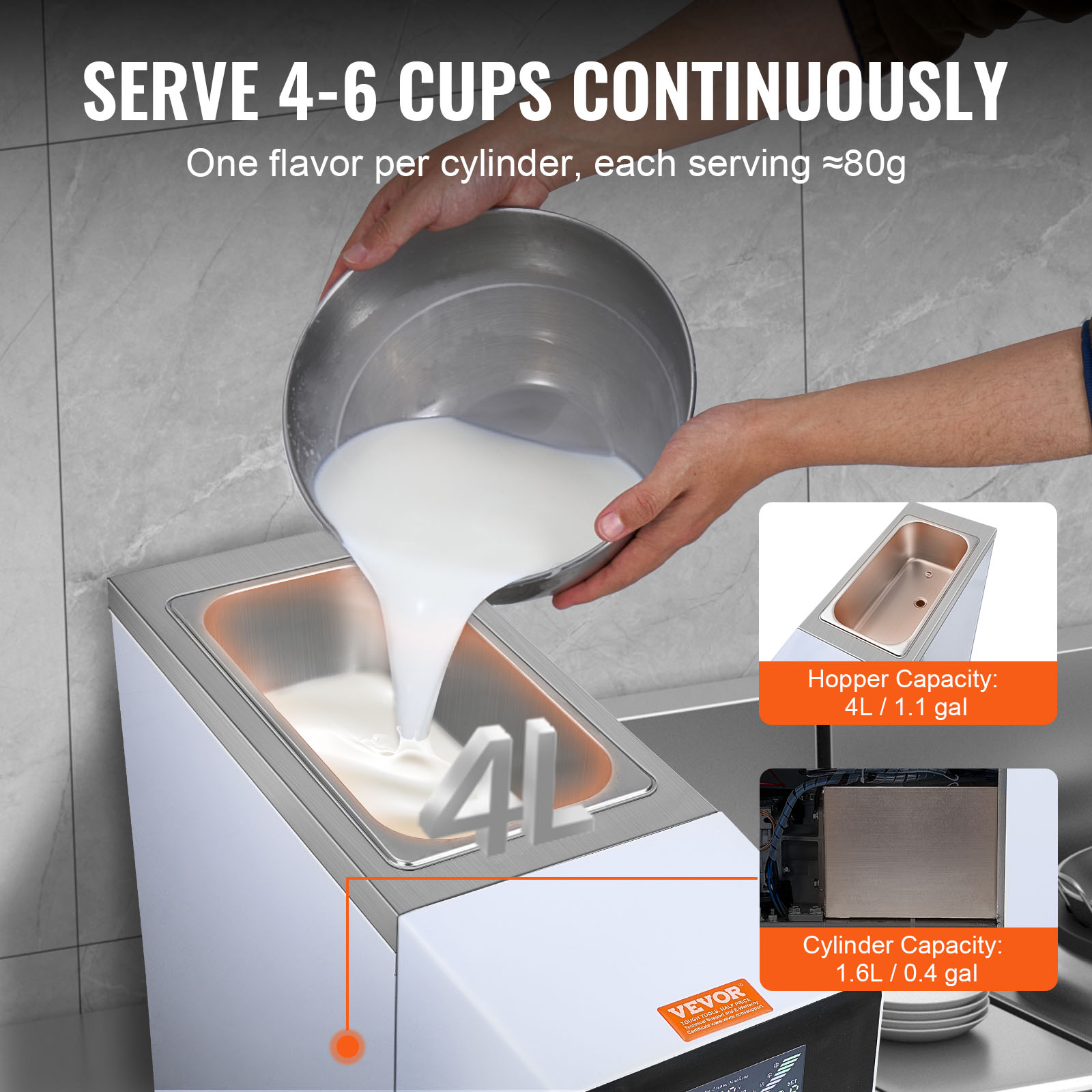 Líquido vertiéndose de un bol a una máquina de helados.