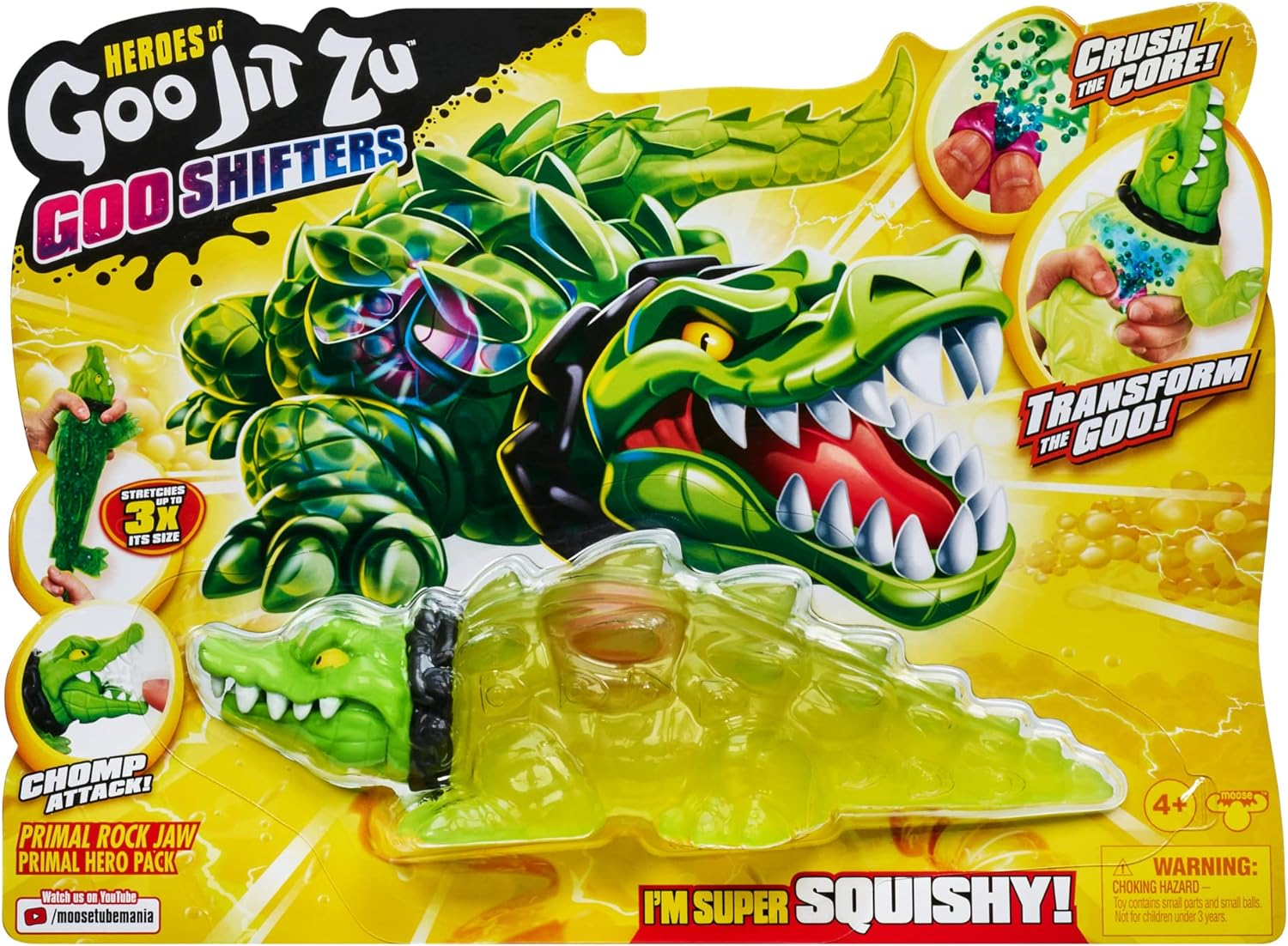Embalaje de un juguete de lodo Goo Jit Zu verde de cocodrilo.