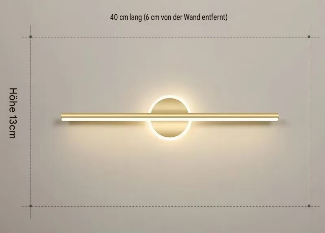 Moderne goldene Wandleuchte mit kreisförmigem Akzent und integriertem Licht.