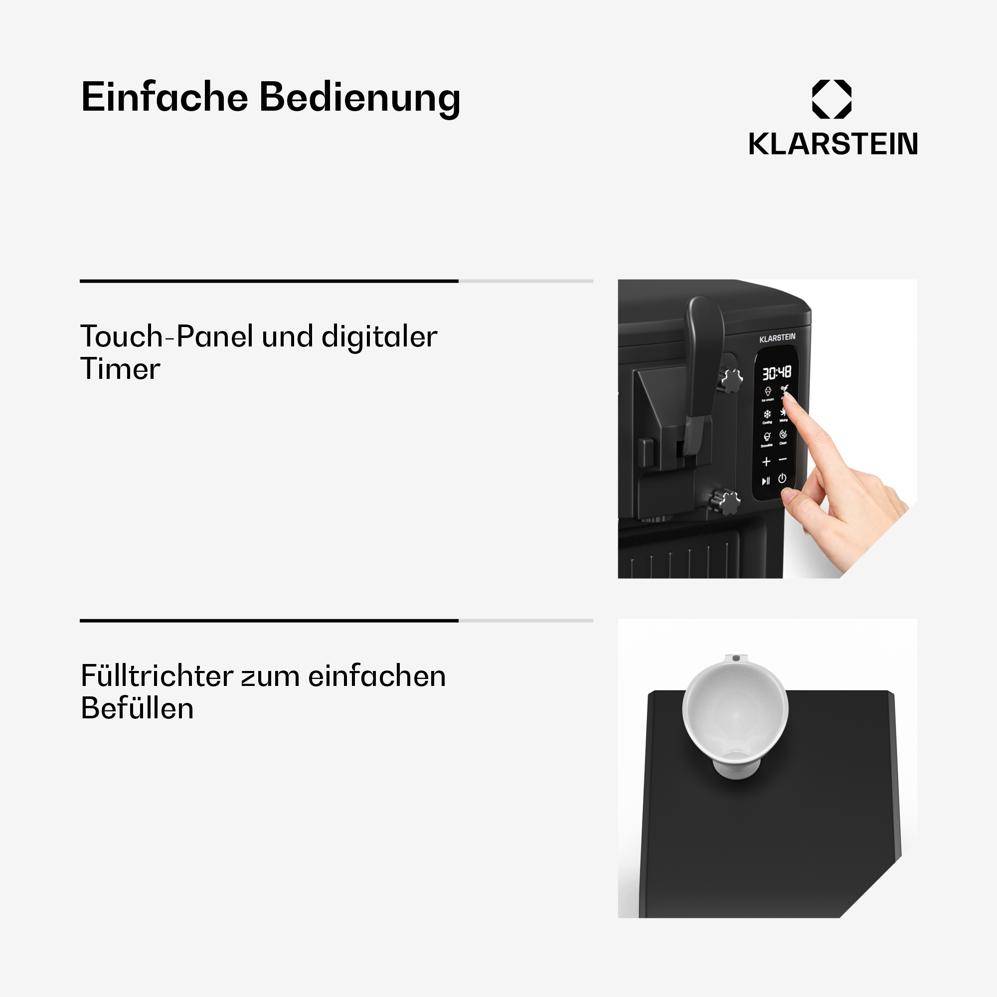 Touch-Panel mit Timer und ein Einfülltrichter.