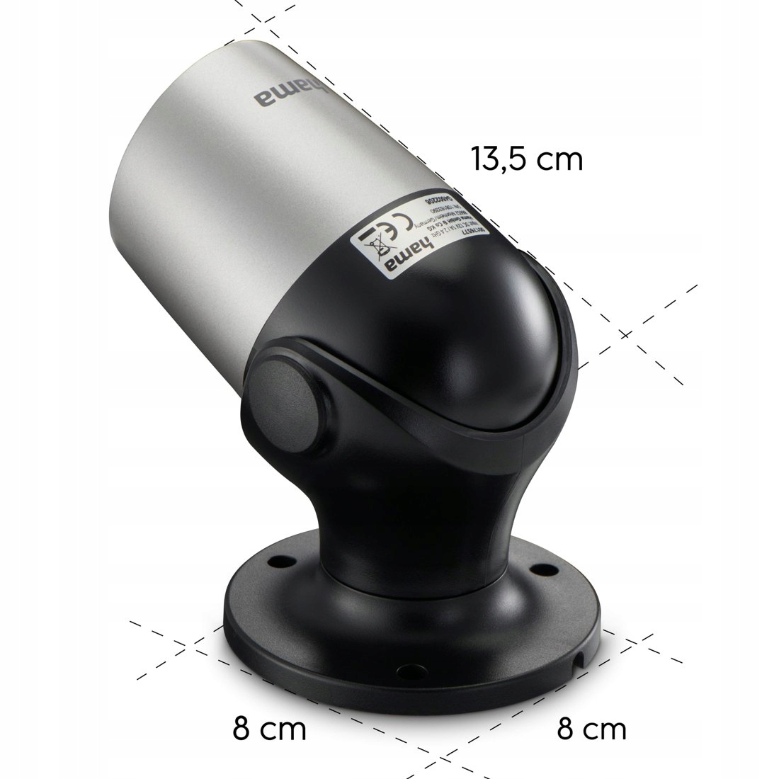 Telecamera Hama argento e nero con dimensioni 8x8x13,5 cm.