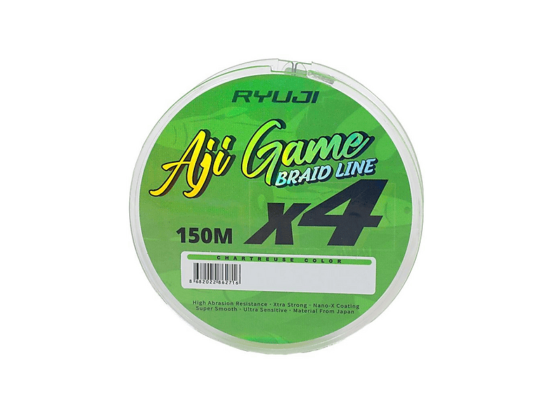 RYUJI Aji Game 150 m 4x4 Kat LRF Örgü İp Misina Chartreuse 0.03 mm