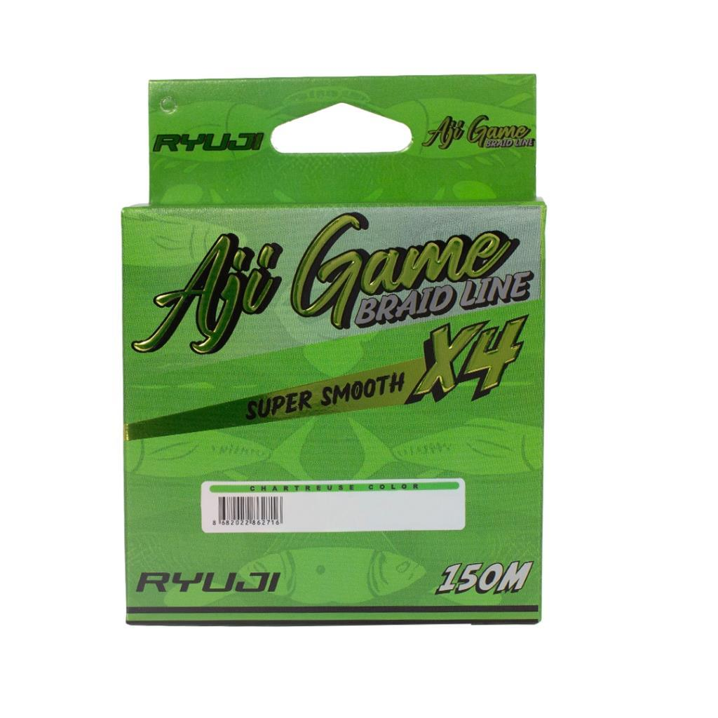 Ryuji Aji Game Braid Line, 150m, Super Smooth X4 için yeşil ambalaj.