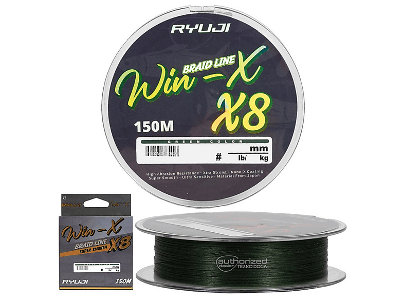 RYUJI WinX 8x8 Kat 150 m Örgü İp Misina Yeşil 0.10 mm