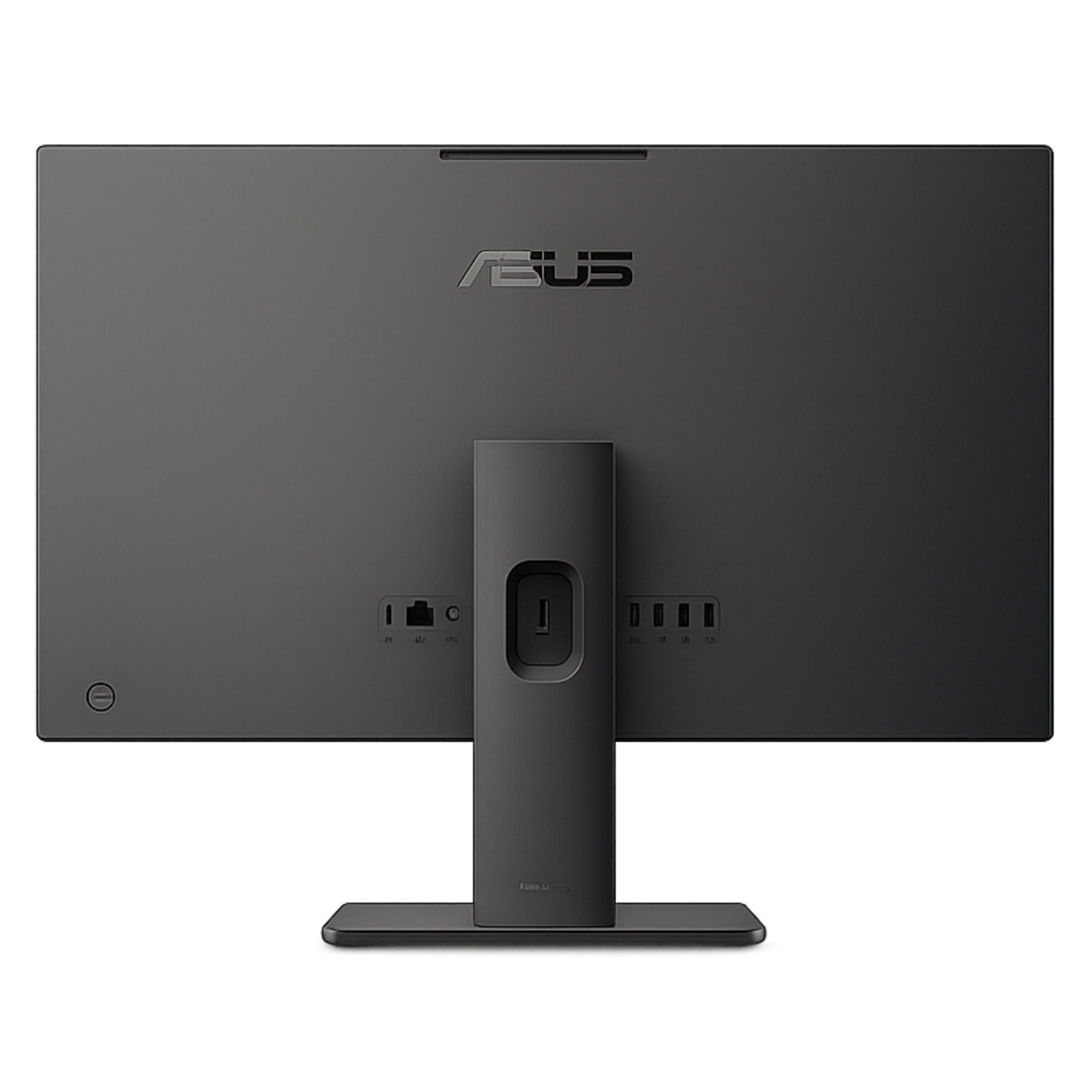 Asus logolu ve bağlantı noktalarına sahip siyah monitörün arkası.