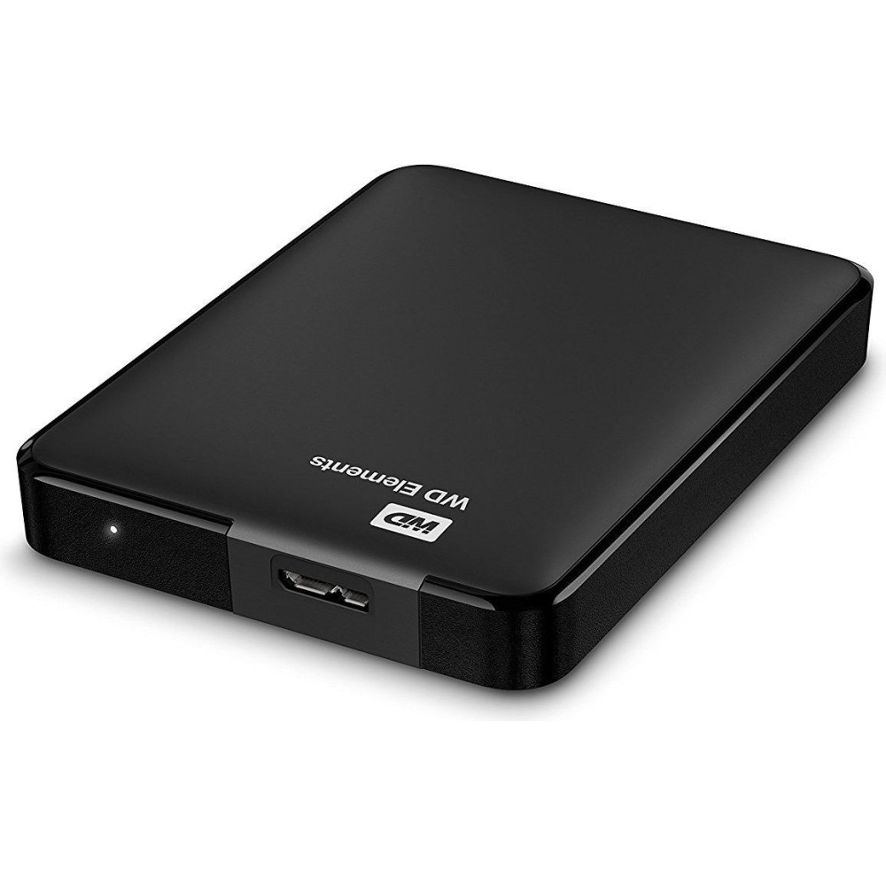 Czarny zewnętrzny dysk WD Elements z portem USB i wskaźnikiem.