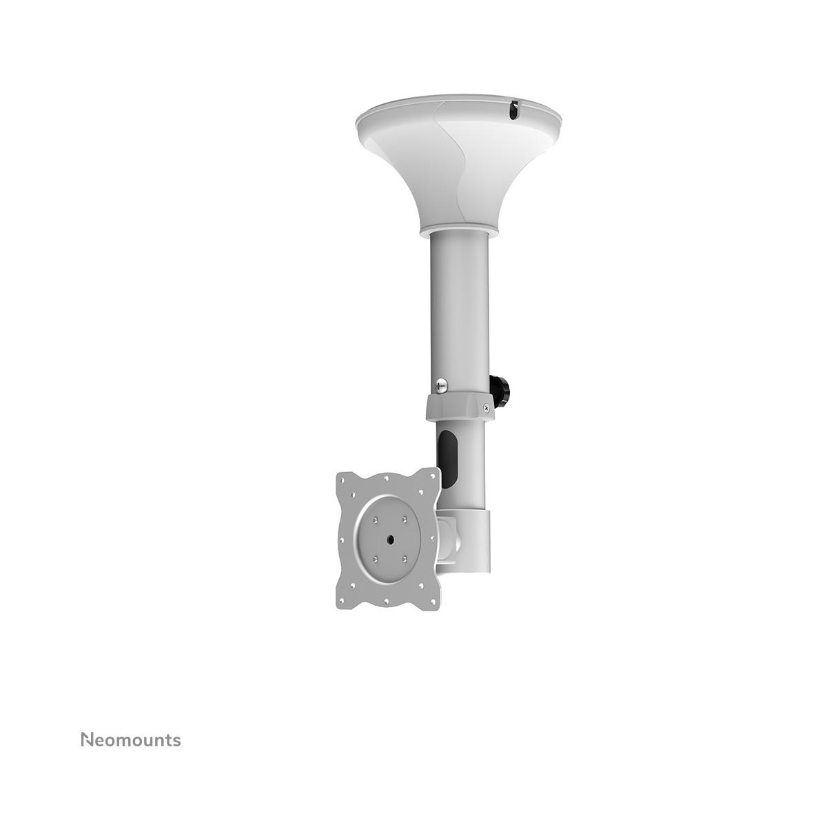 Un supporto da soffitto bianco per monitor con braccio regolabile.