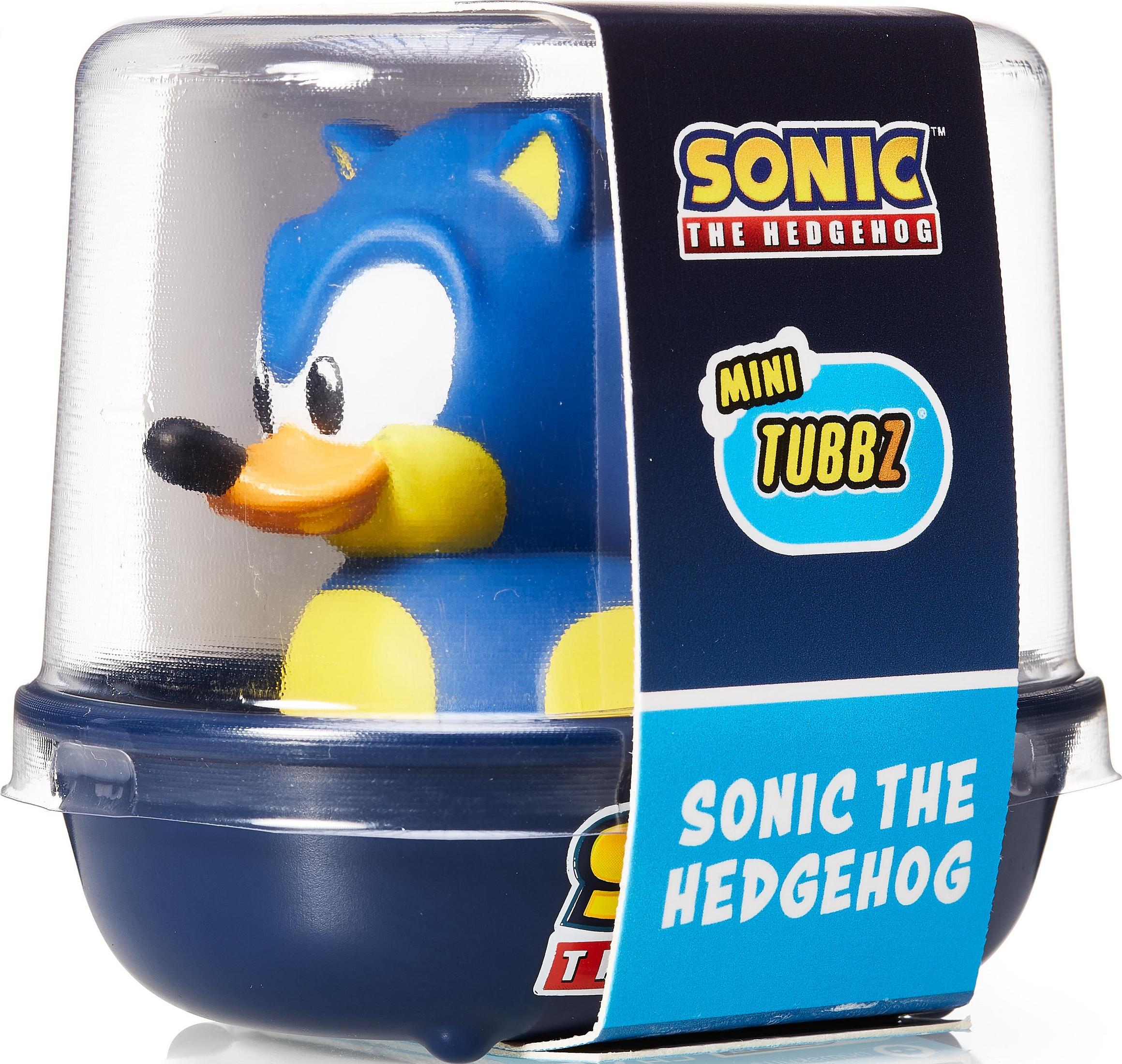 Ein blauer Sonic the Hedgehog Mini Tubbz im Plastikgehäuse mit der Aufschrift 'Sonic the Hedgehog'.