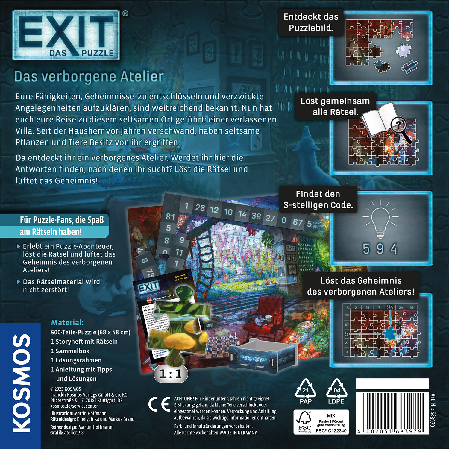 EXIT Puzzle: Boîte de jeu L'Atelier Caché avec manuel, puzzle, énigmes et codes.