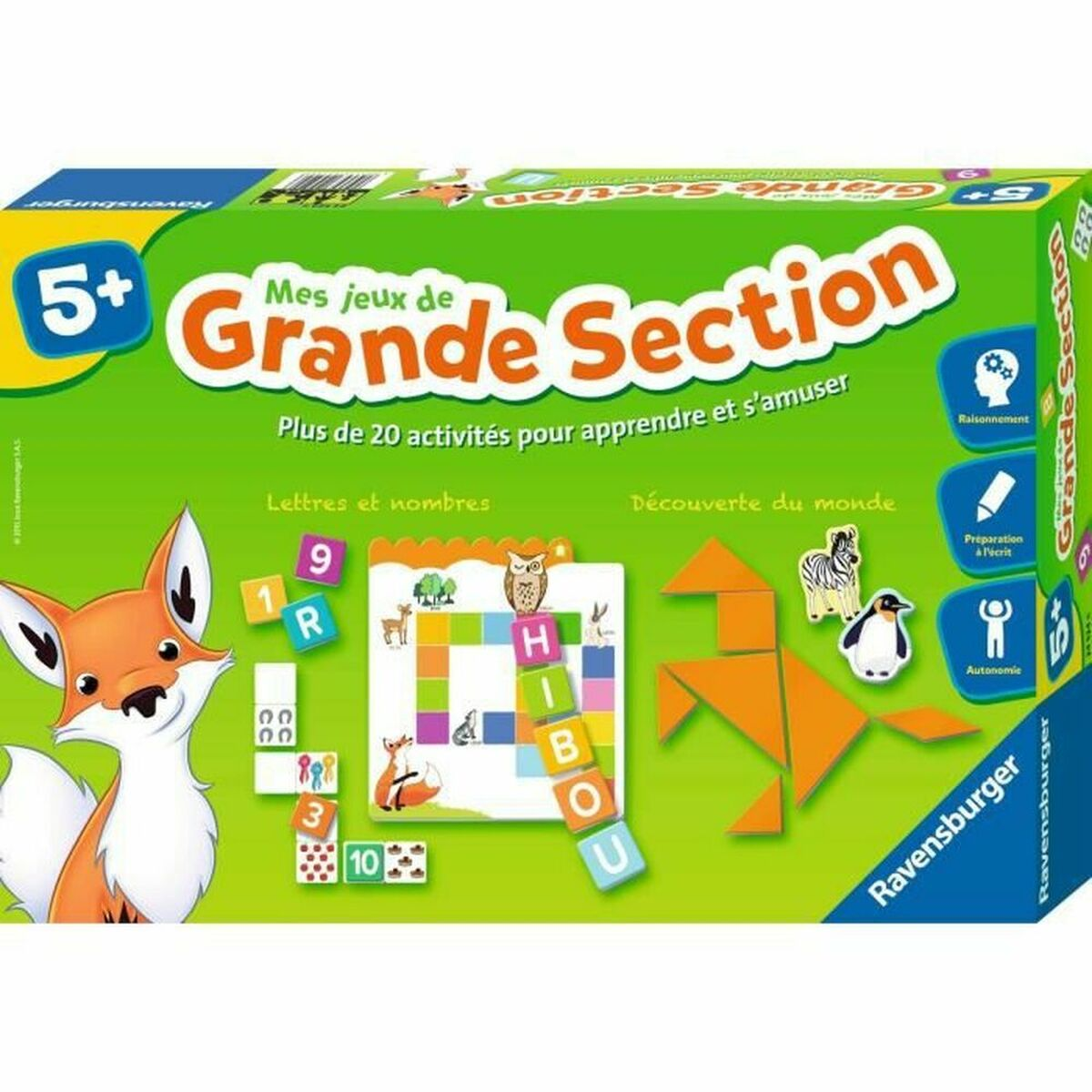 Ravensburger Lernspiel für Kinder ab 5 Jahren mit Fuchs, Buchstaben, Zahlen und Brettspiel.