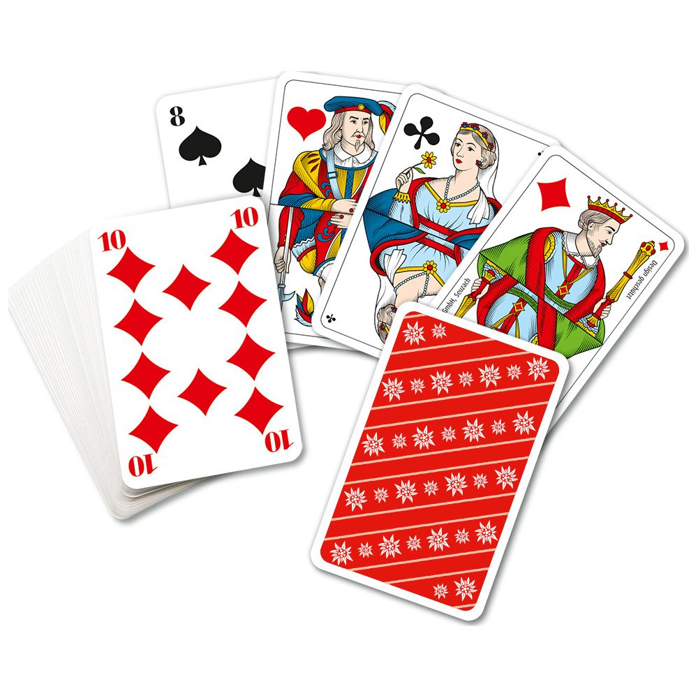 Un éventail de cartes à jouer, incluant le 8 de pique, le 10 de carreau et des cartes de cour.