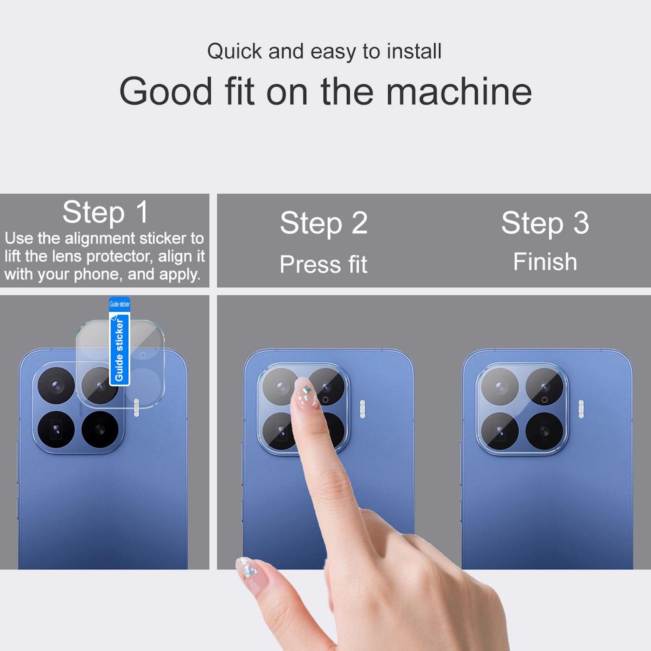 Guida passo passo per installare una protezione per schermo su uno smartphone blu.