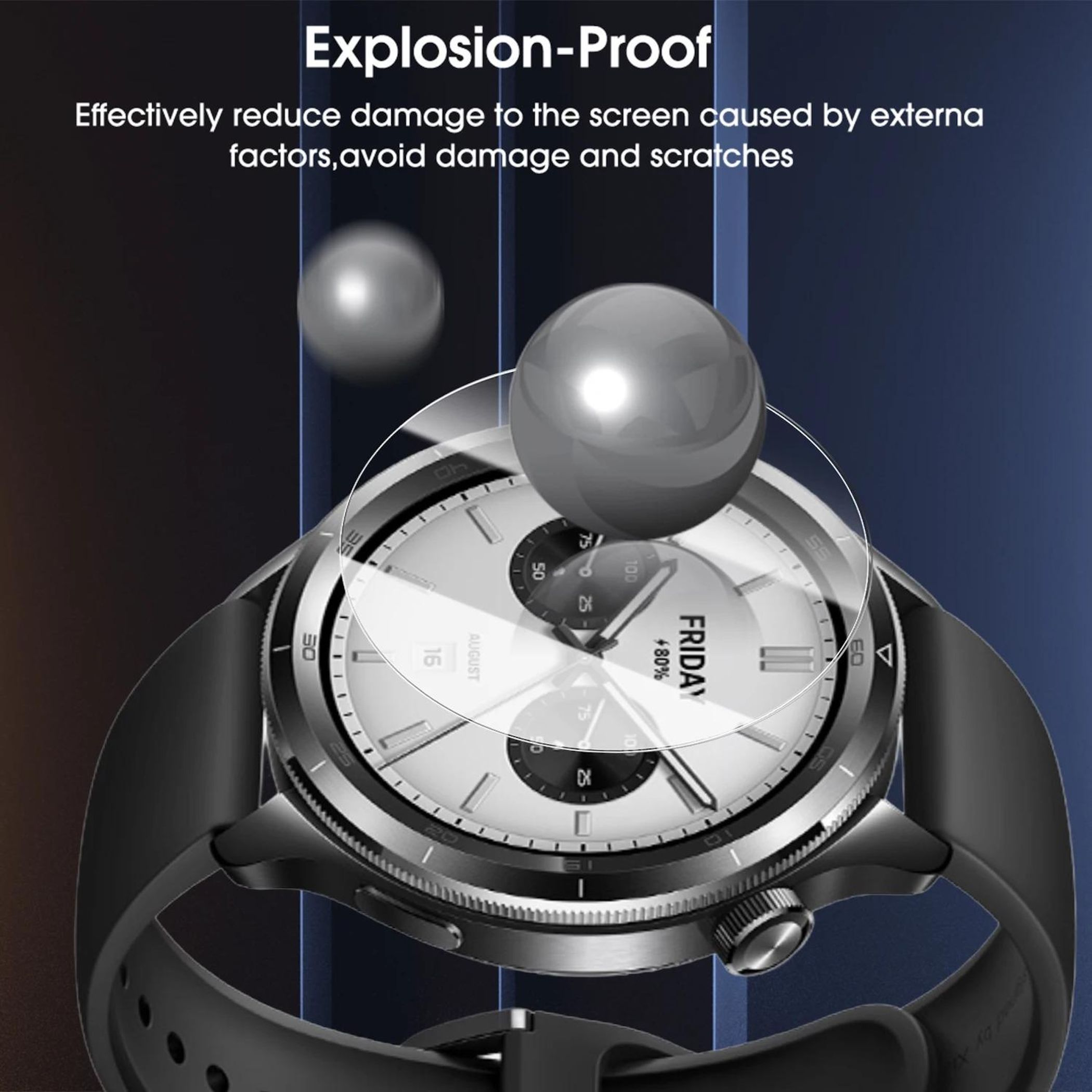 Eine Nahaufnahme einer silbernen Smartwatch mit schwarzem Armband.