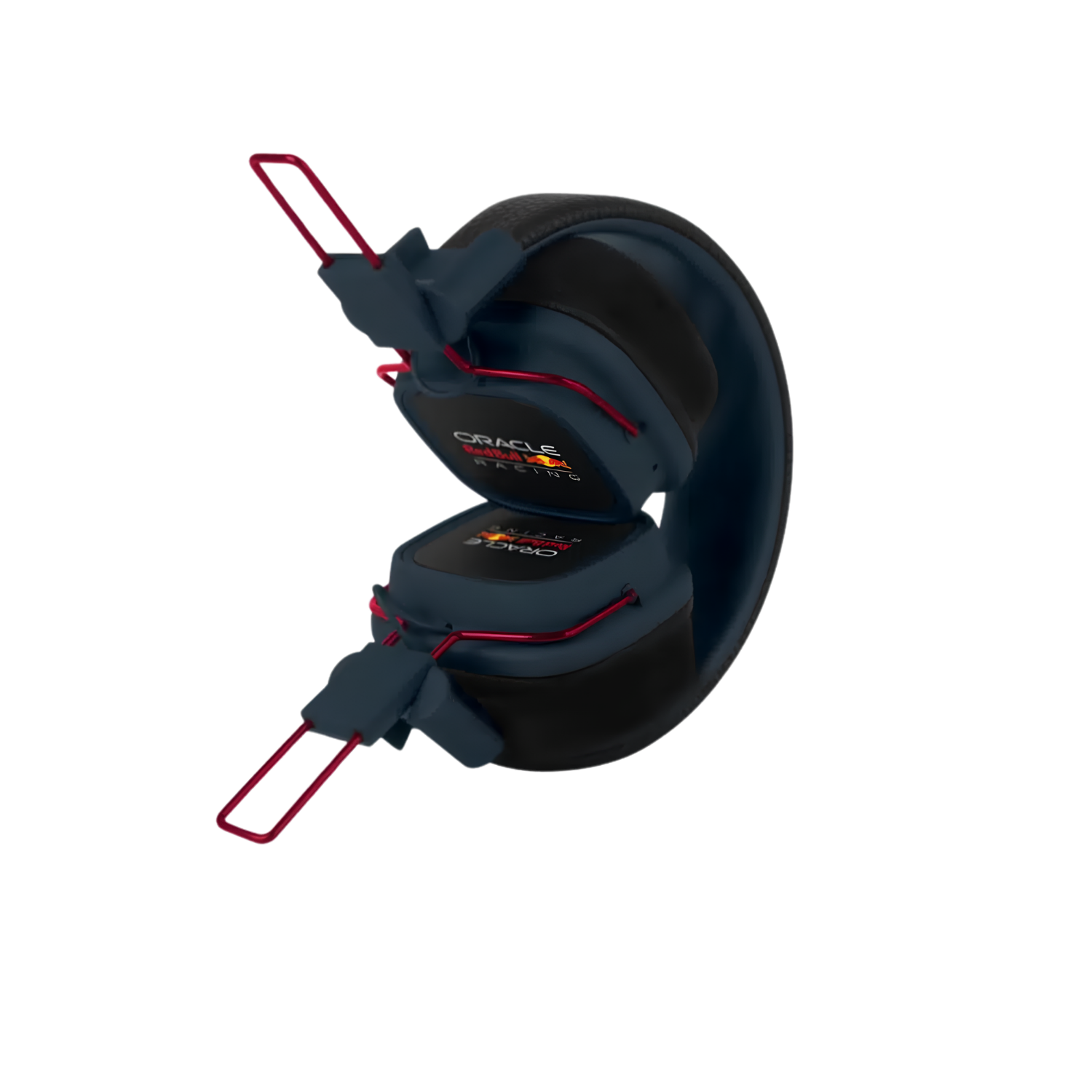 Cuffie blu scuro con accenti rossi e loghi Oracle Red Bull Racing.