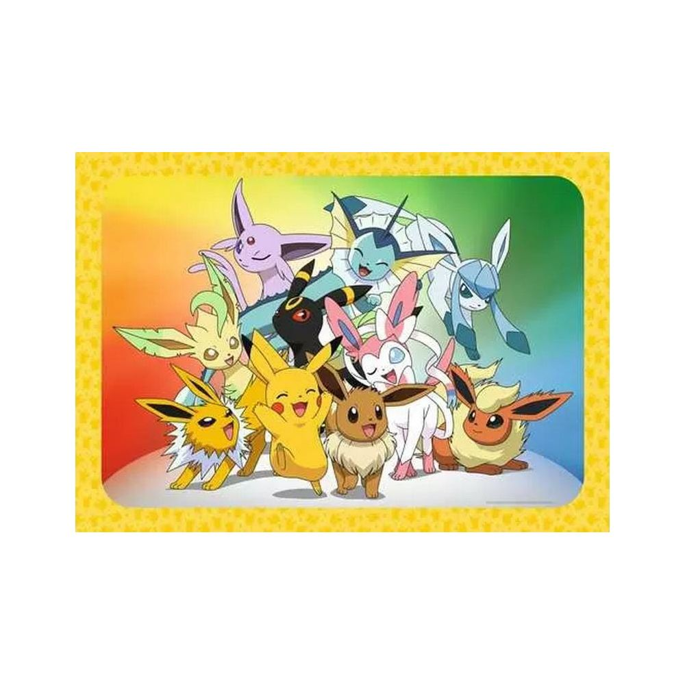 Vari Pokémon, tra cui Pikachu, Eevee e Glaceon, si ergono su uno sfondo colorato.