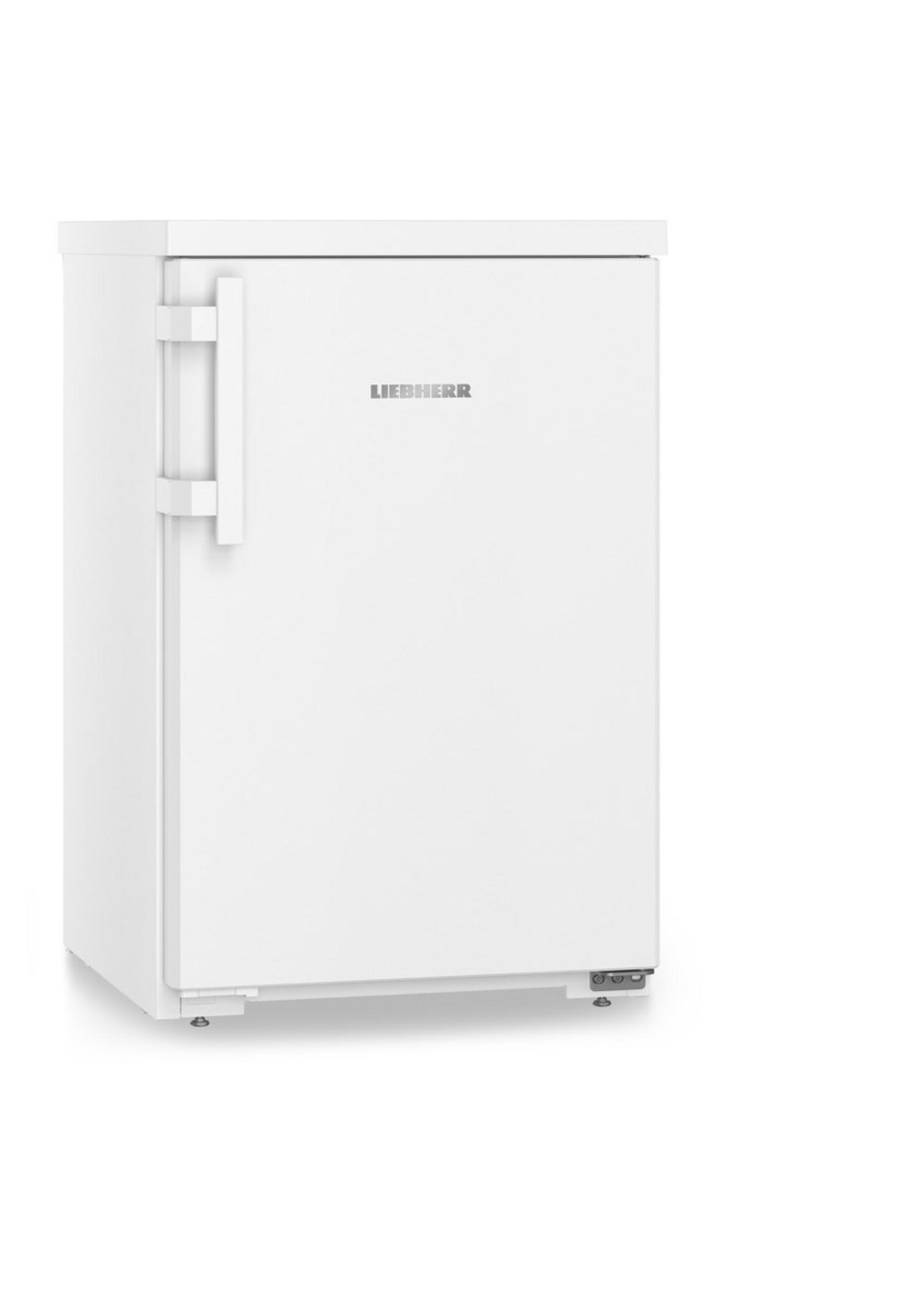 Un frigorifero bianco con maniglia argentata e logo "Liebherr".