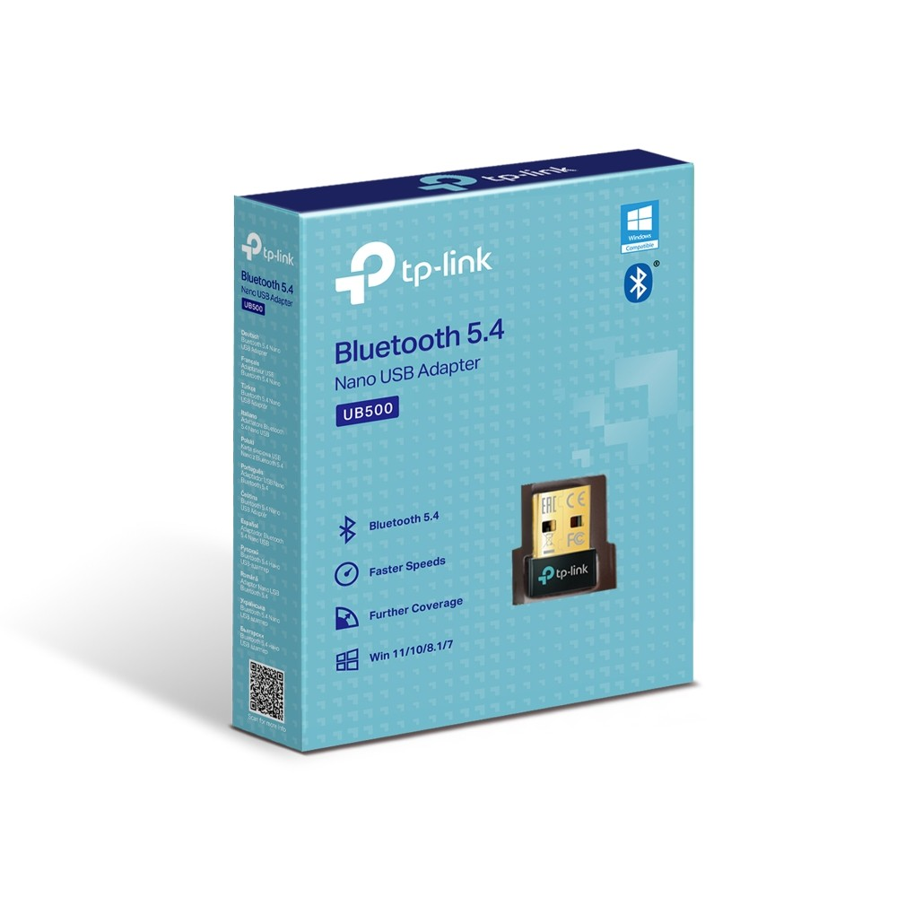 TP-Link Bluetooth 5.4 Nano USB Adapter UB500 Verpackung mit Produktabbildung.