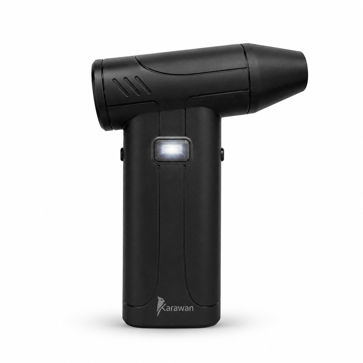 Afinador electrónico negro con clip, pantalla iluminada y logo.
