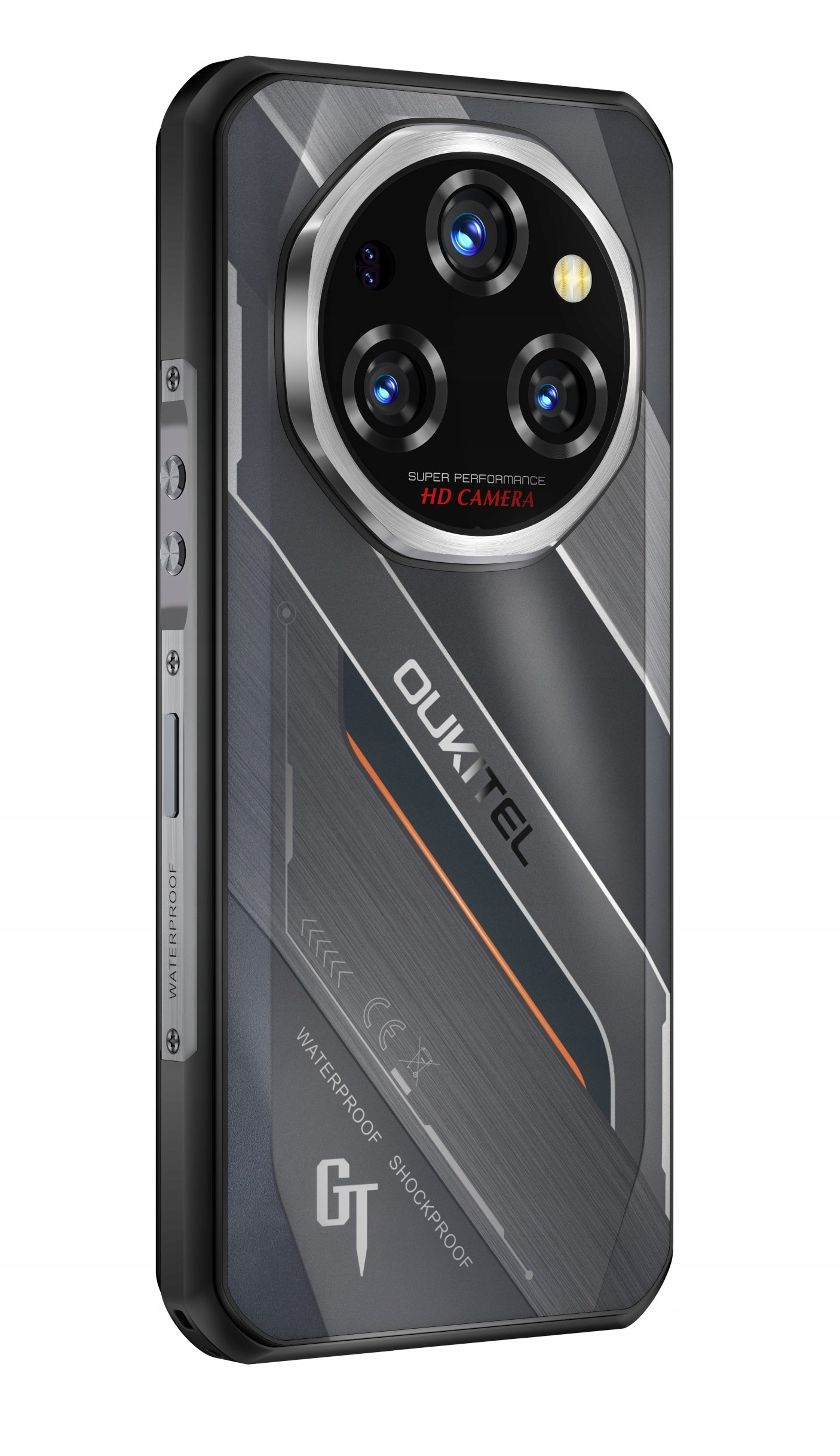 Vista posteriore di uno smartphone robusto con configurazione a quattro fotocamere.