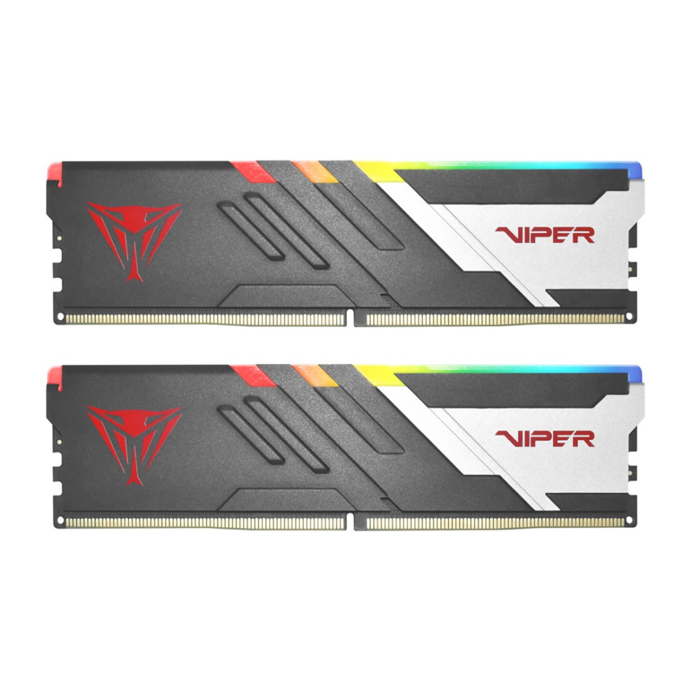 Dwa czarne moduły RAM z czerwonym logo Viper i podświetleniem RGB.