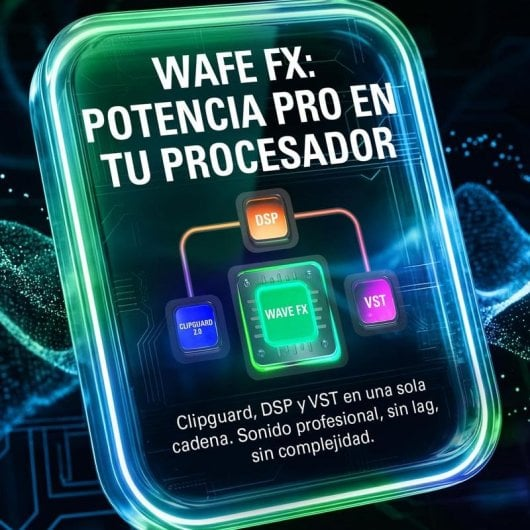 Grafika pokazuje chip Wave FX z DSP, Clipguard i VST.