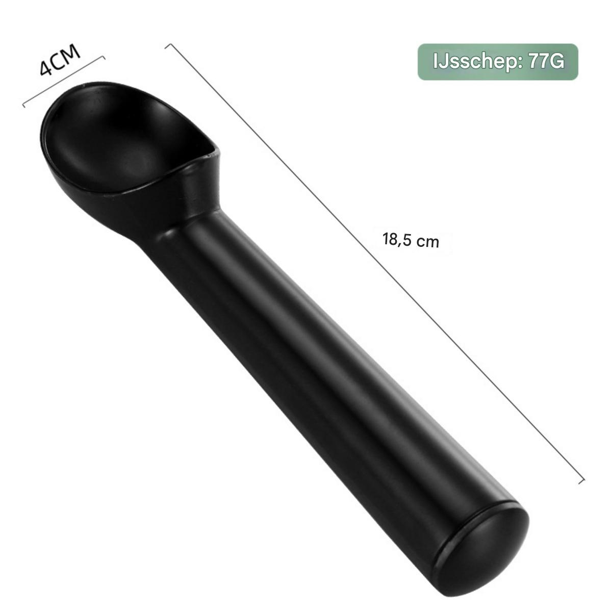 Schwarzer Eisportionierer, 18,5 cm lang, 4 cm breit, 77g.