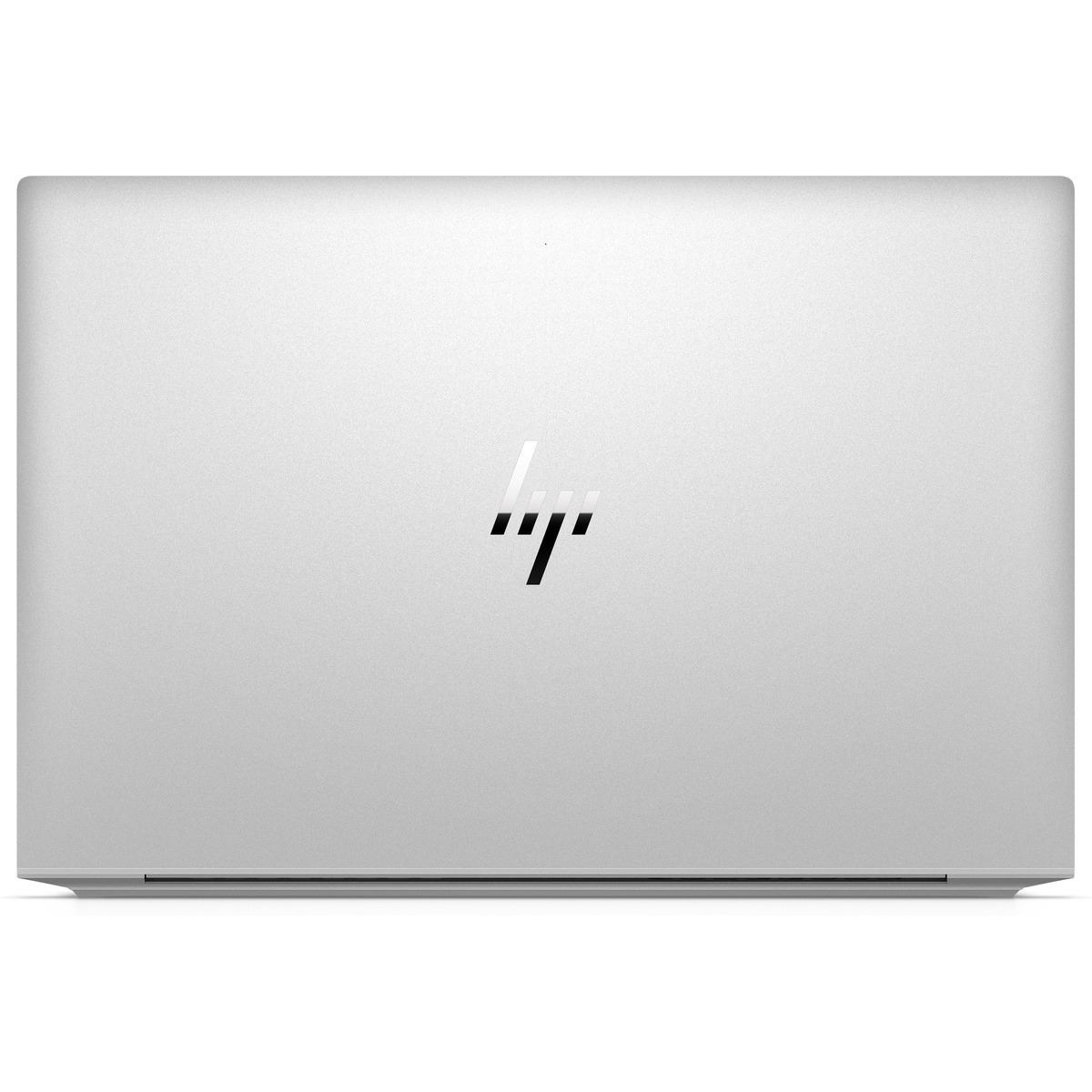 Geschlossener, silberner HP Laptop mit Logo.