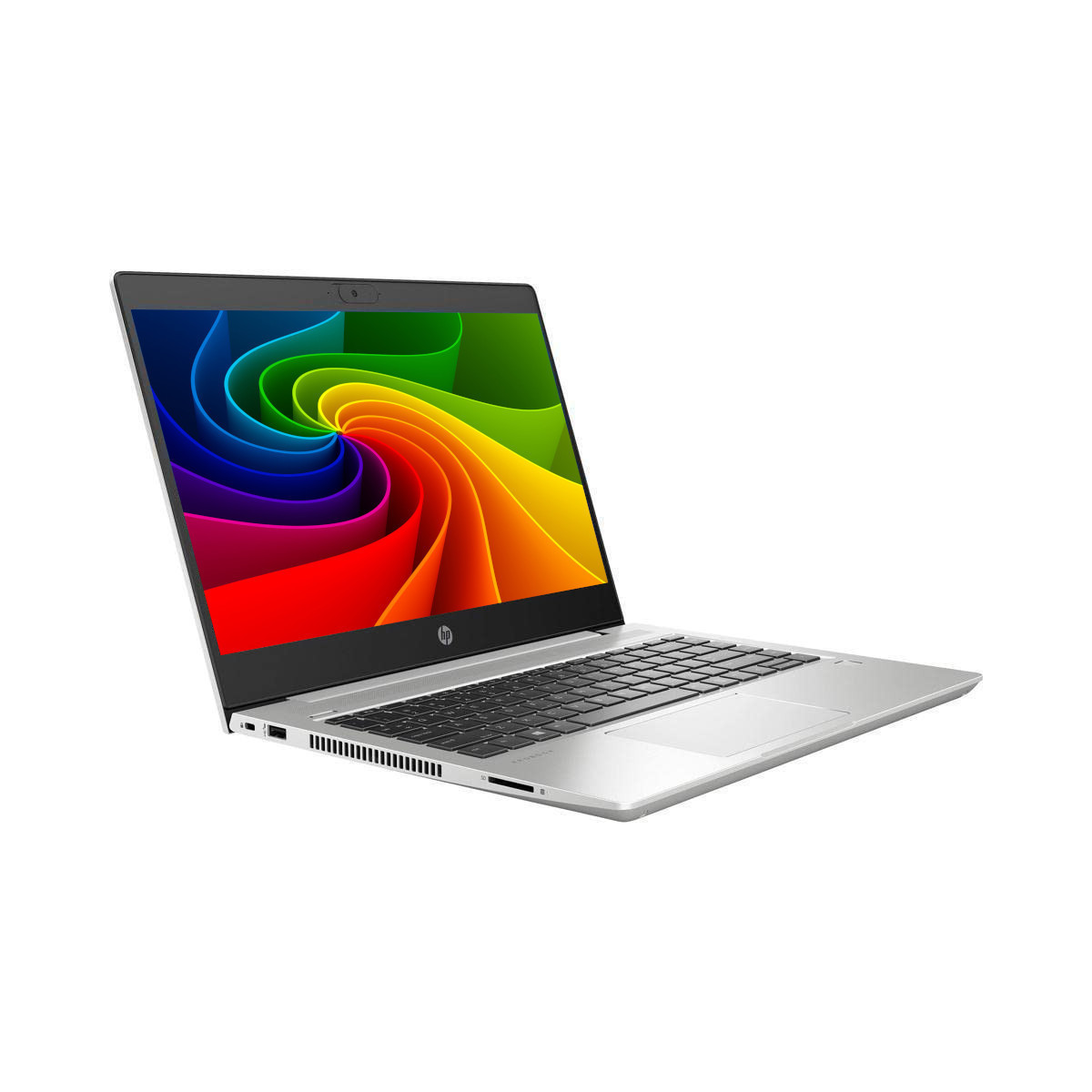 Ein silberner Laptop mit einem bunten Hintergrund auf dem Bildschirm.